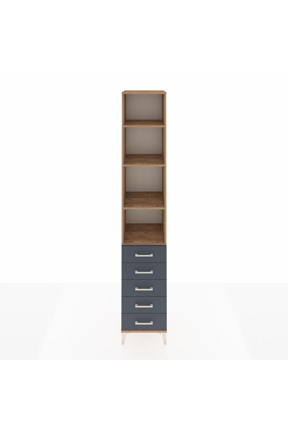 Hyperion Dolap 4 Raflı 5 Çekmeceli 44x44x243 Çam-Antrasit