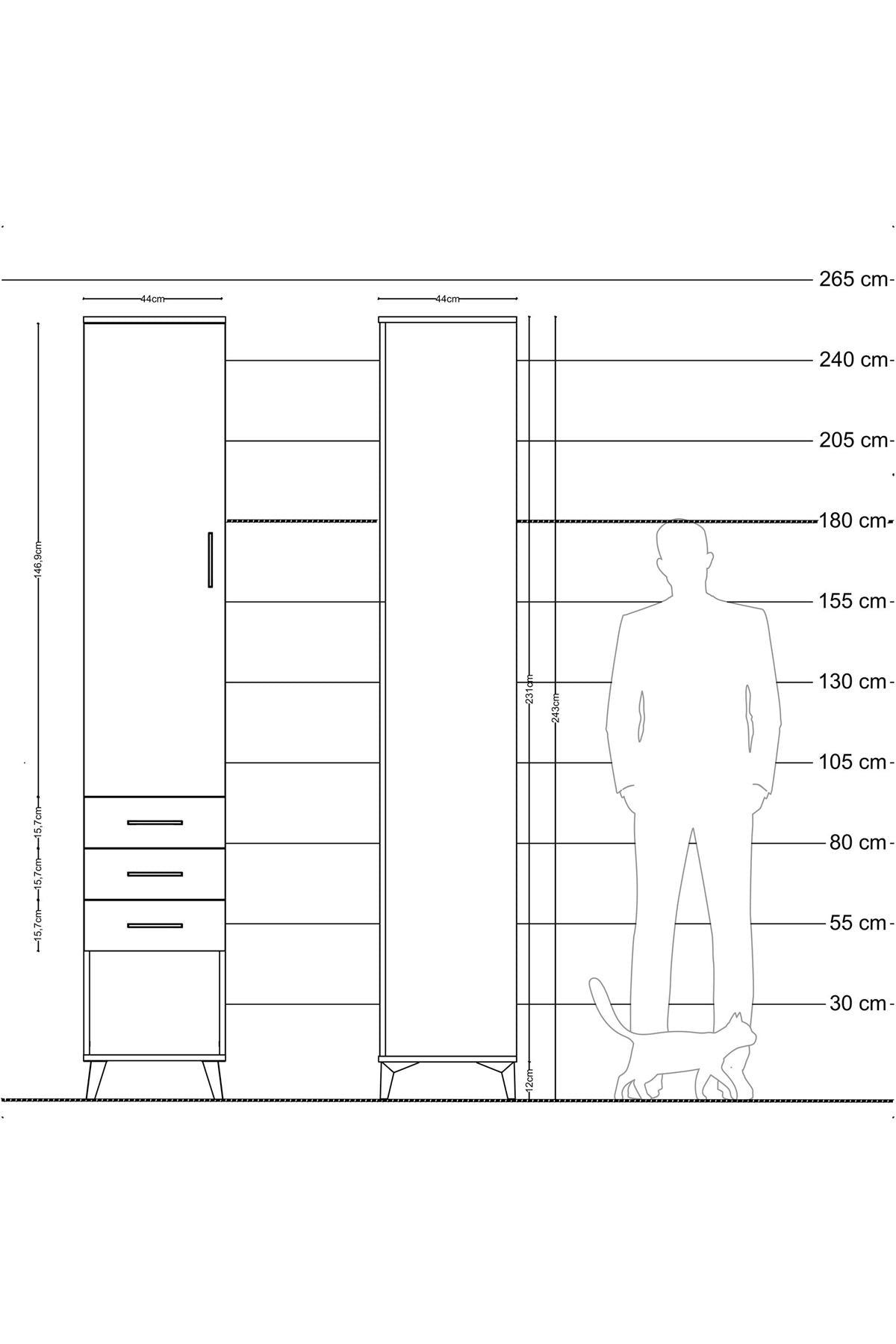 Hyperion Dolap 2 Raflı 3 Çekmeceli Tek Askılı 44x44x243 Aytaşı-Çam