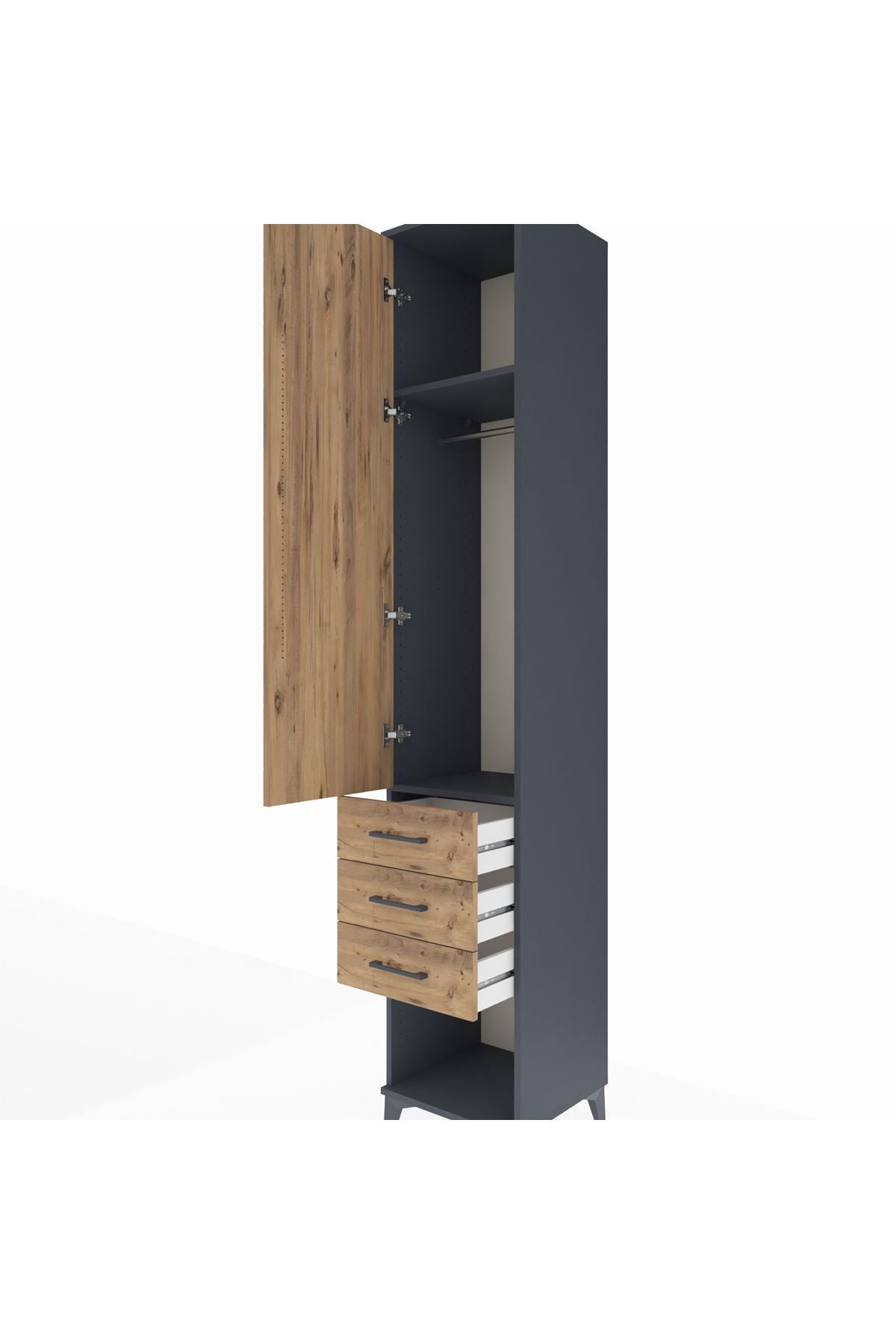 Hyperion Dolap 2 Raflı 3 Çekmeceli Tek Askılı 44x44x243 Antrasit-Çam