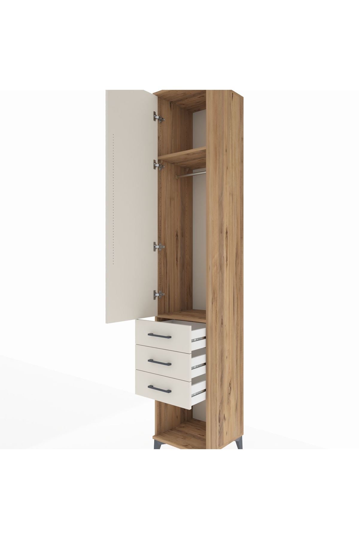 Hyperion Dolap 2 Raflı 3 Çekmeceli Tek Askılı 44x44x243 Çam-Aytaşı