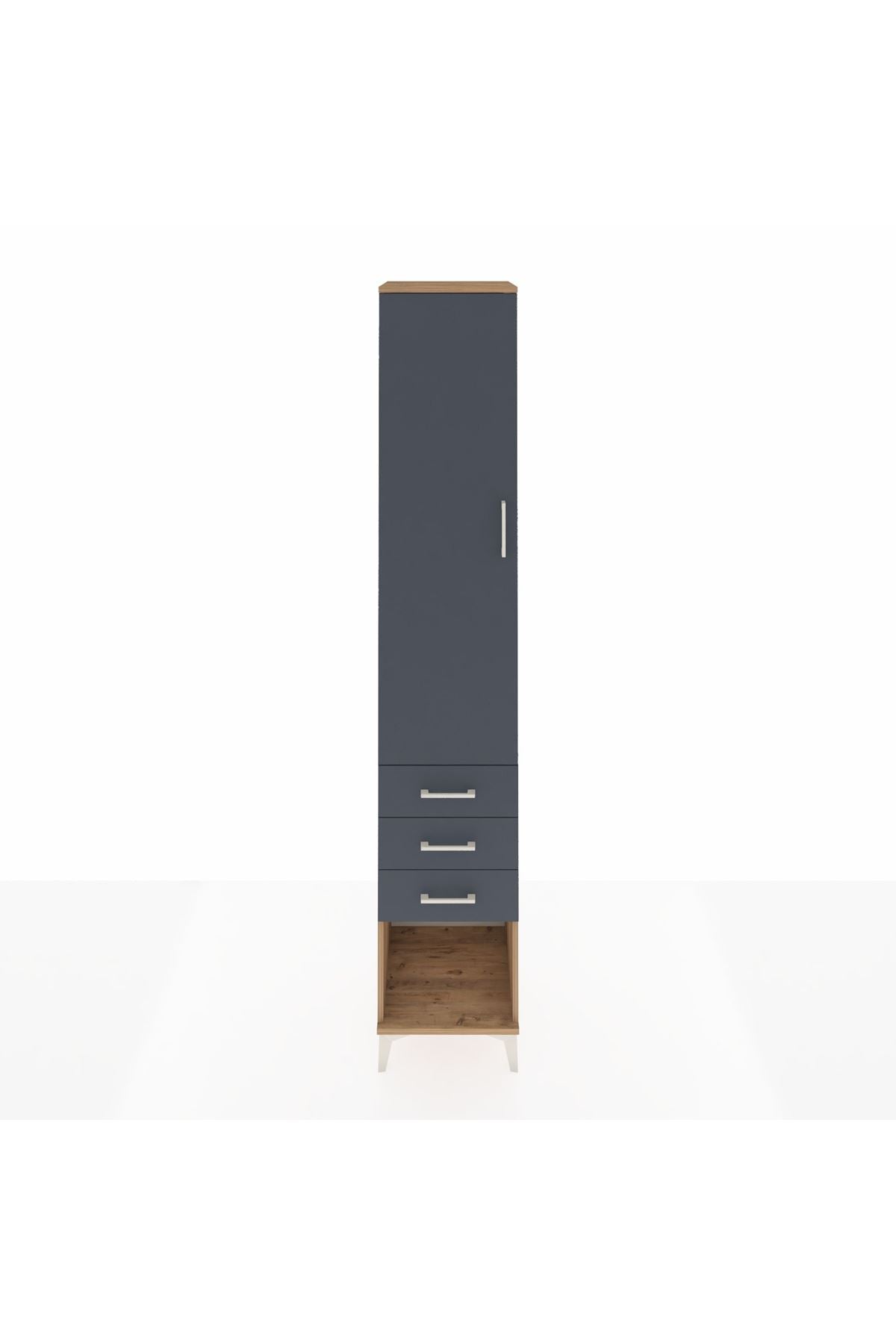 Hyperion Dolap 2 Raflı 3 Çekmeceli Tek Askılı 44x44x243 Çam-Antrasit