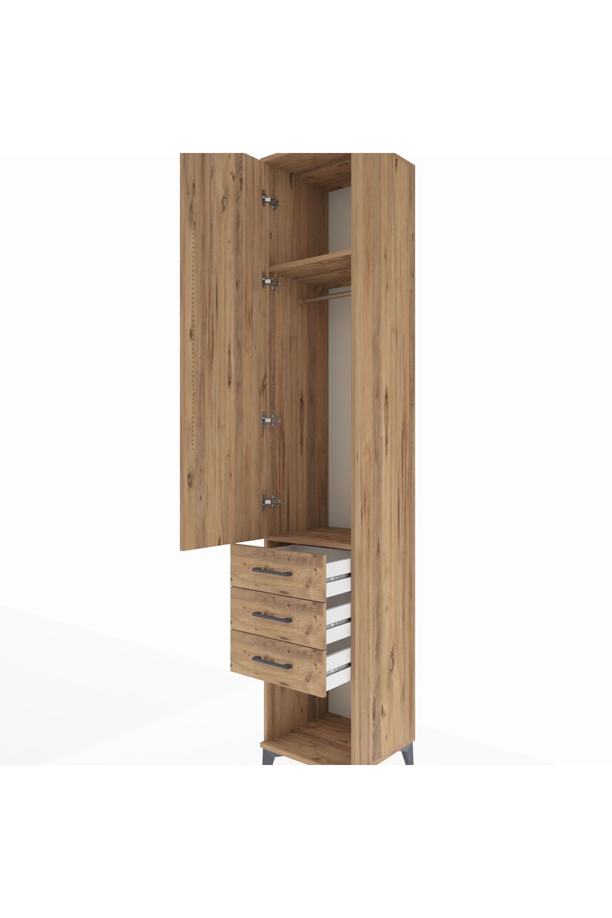 Hyperion Dolap 2 Raflı 3 Çekmeceli Tek Askılı 44x44x243 Çam-Çam