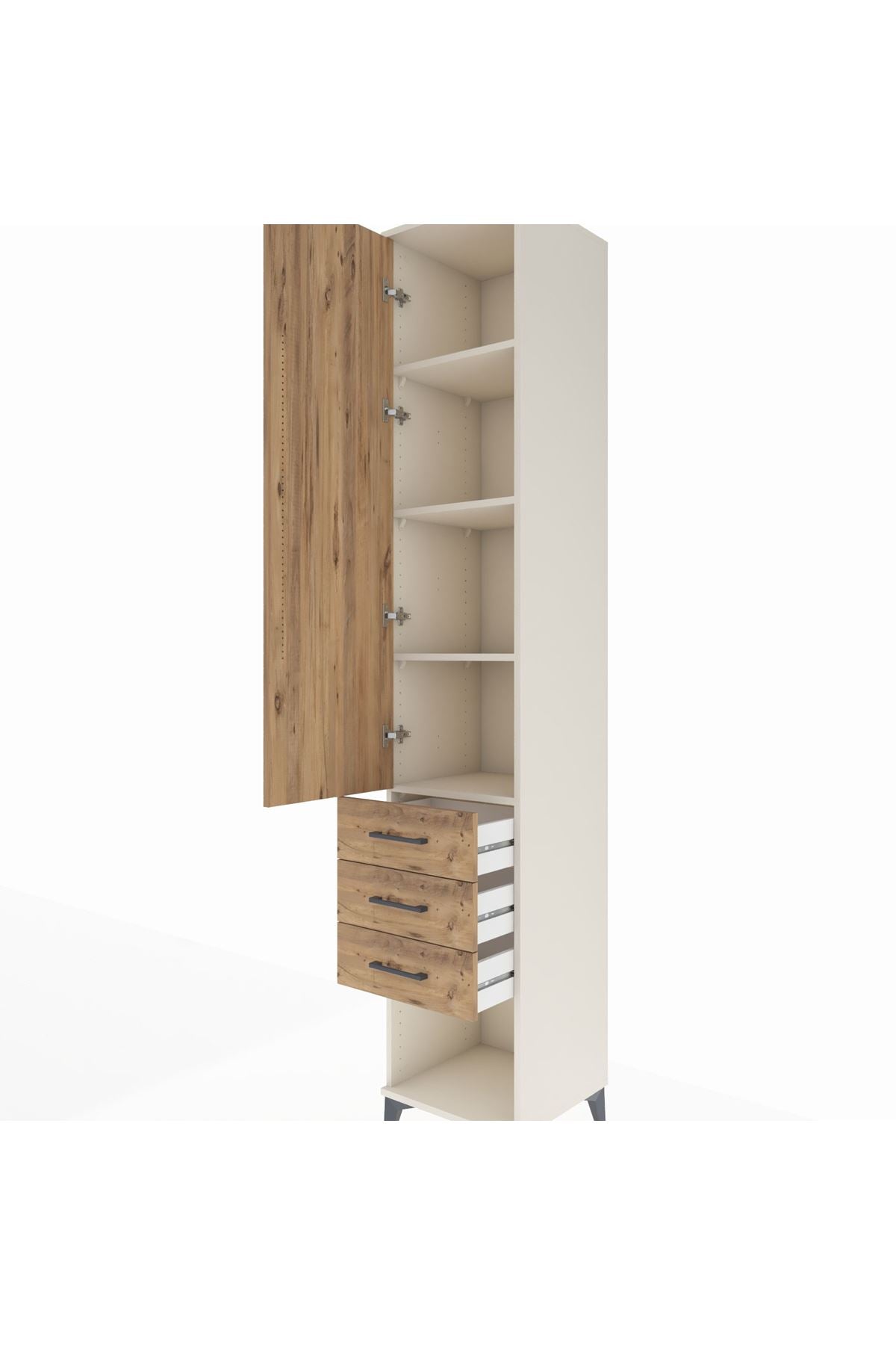 Hyperion Dolap 4 Raflı 3 Çekmeceli Tek Kapaklı 44x44x243 Aytaşı-Çam