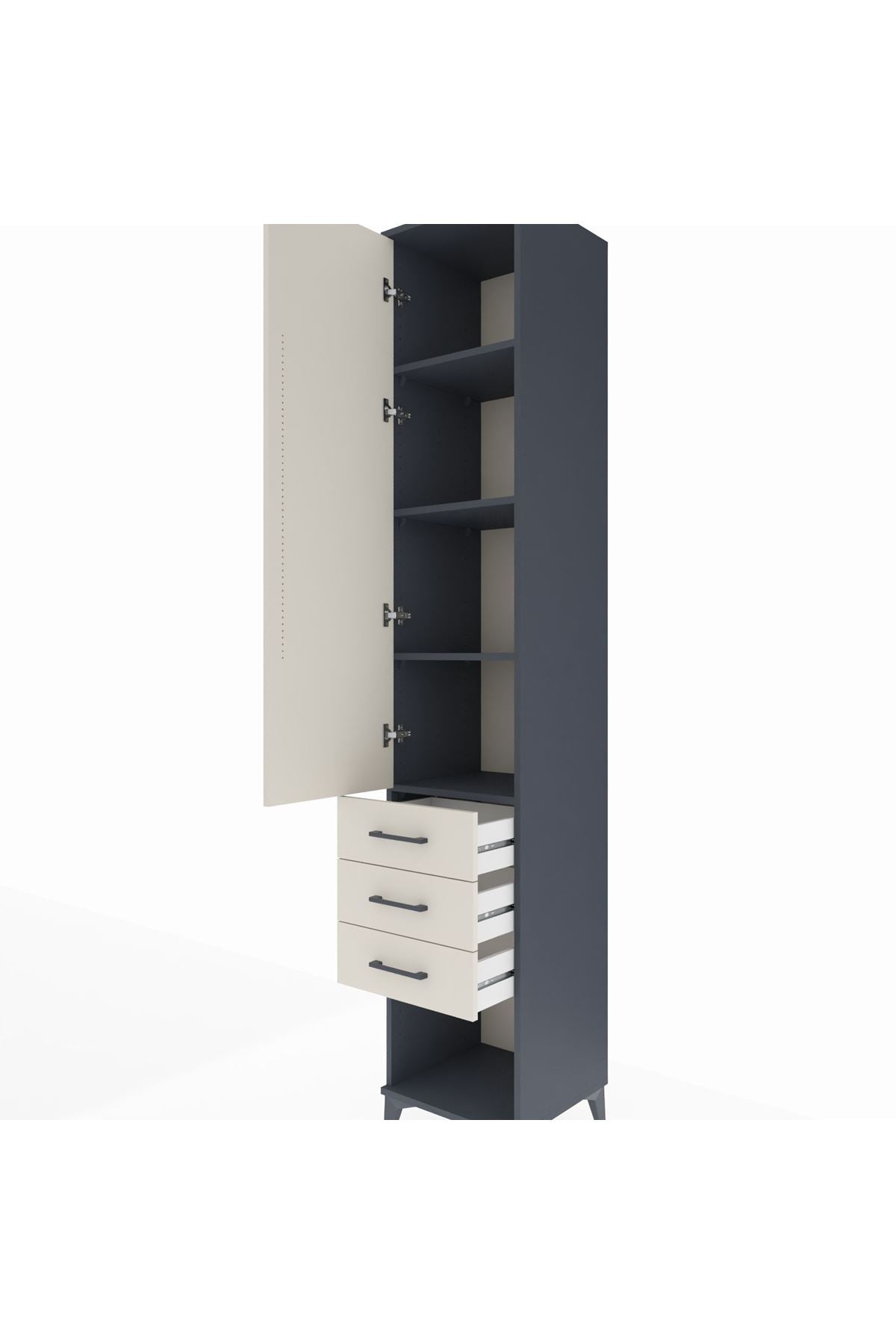 Hyperion Dolap 4 Raflı 3 Çekmeceli Tek Kapaklı 44x44x243 Antrasit-Aytaşı