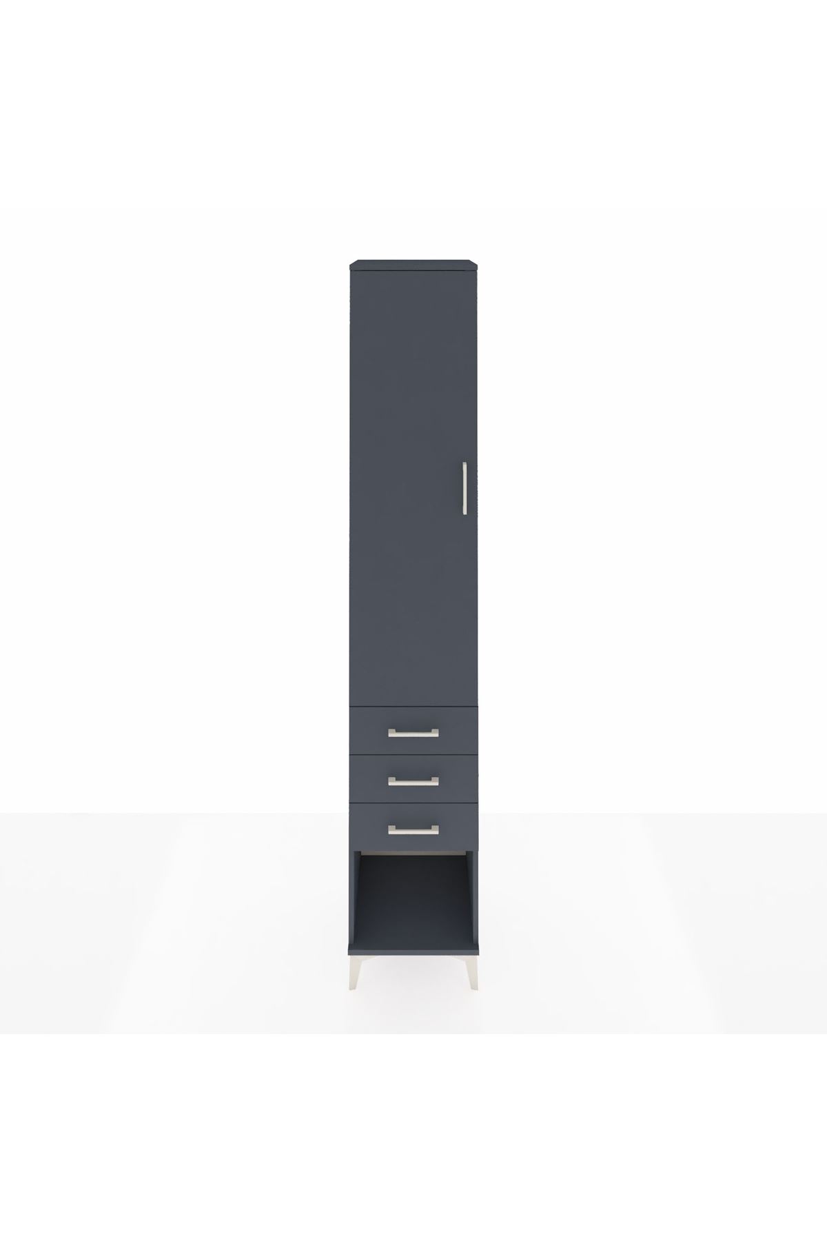 Hyperion Dolap 4 Raflı 3 Çekmeceli Tek Kapaklı 44x44x243 Antrasit-Antrasit