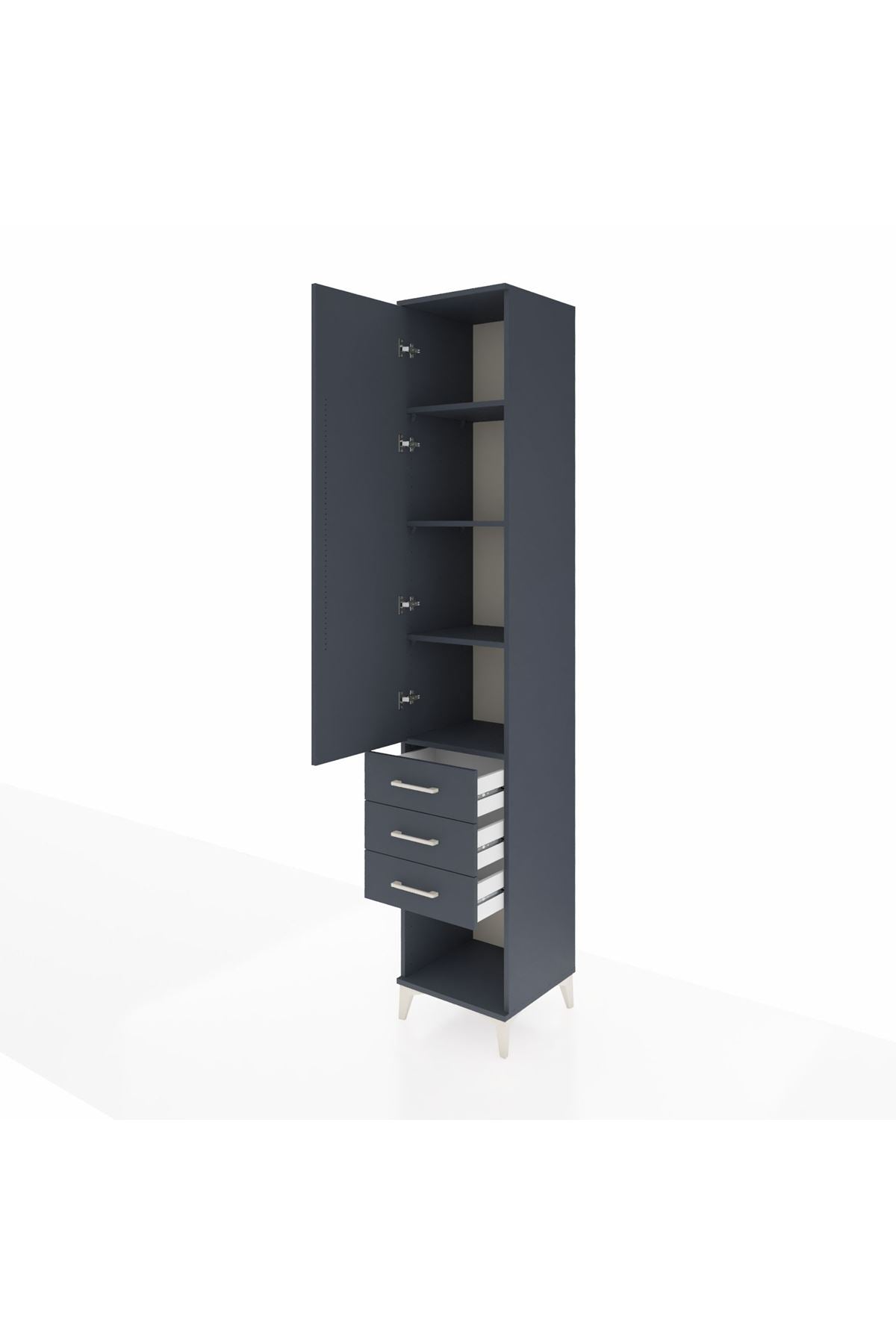 Hyperion Dolap 4 Raflı 3 Çekmeceli Tek Kapaklı 44x44x243 Antrasit-Antrasit