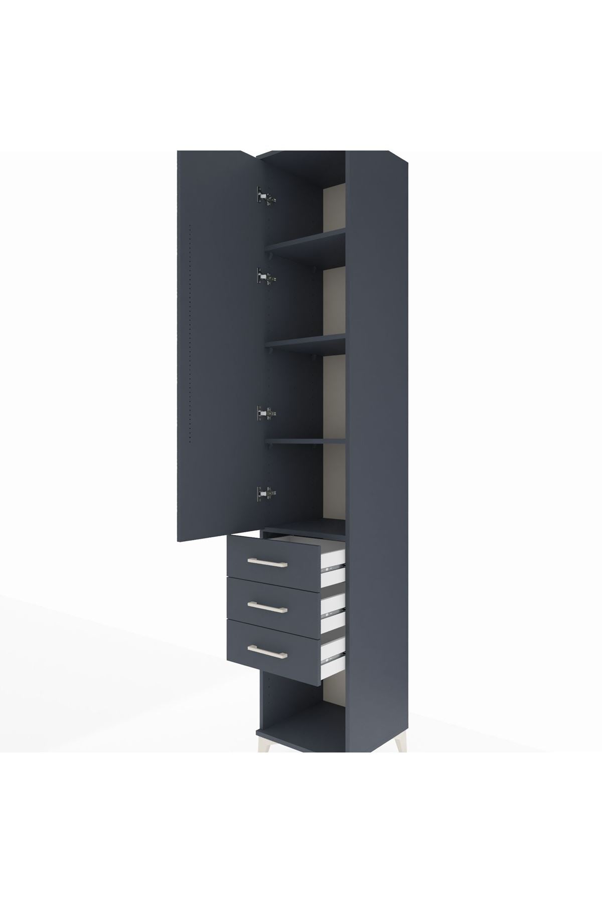 Hyperion Dolap 4 Raflı 3 Çekmeceli Tek Kapaklı 44x44x243 Antrasit-Antrasit