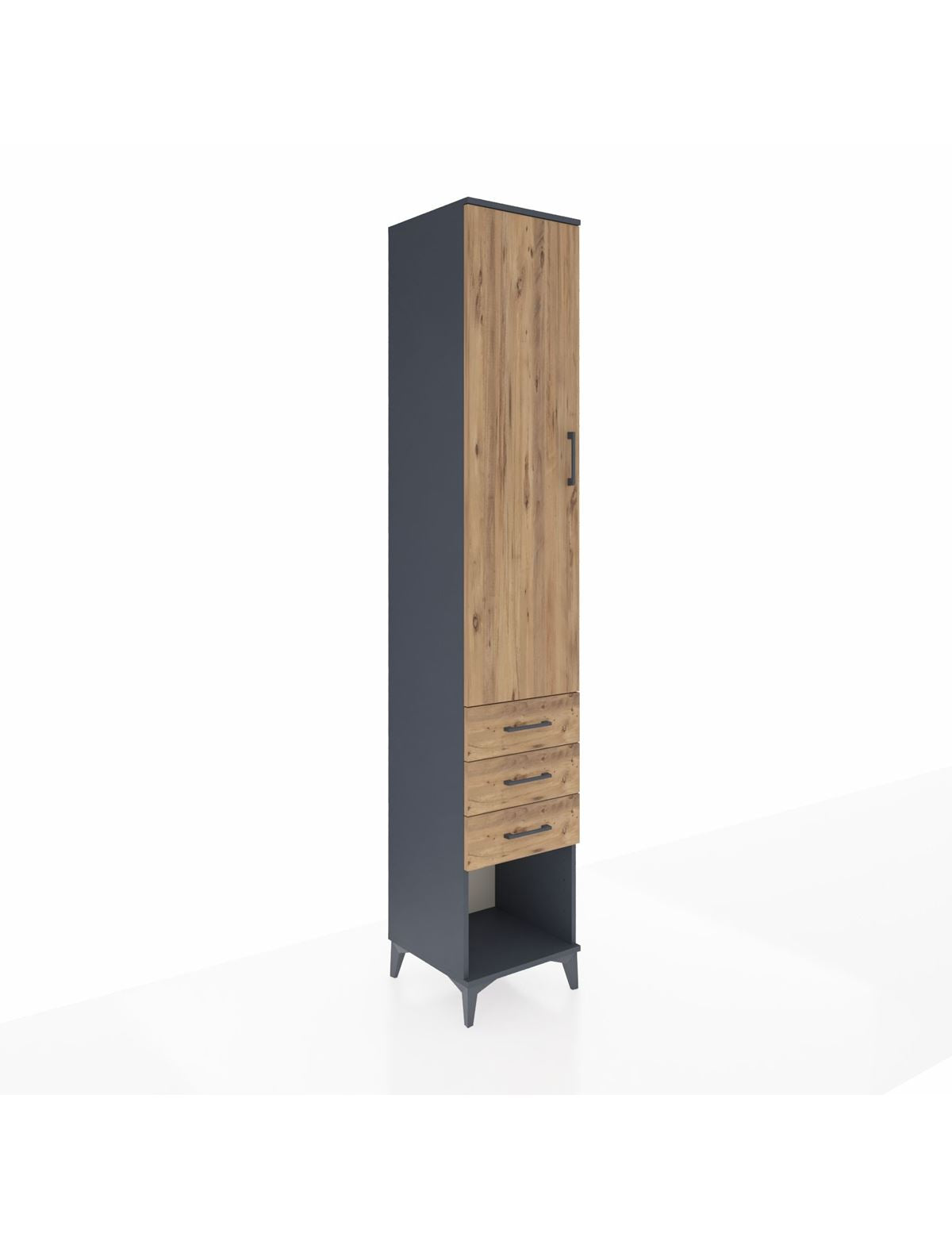 Hyperion Dolap 4 Raflı 3 Çekmeceli Tek Kapaklı 44x44x243 Antrasit-Çam