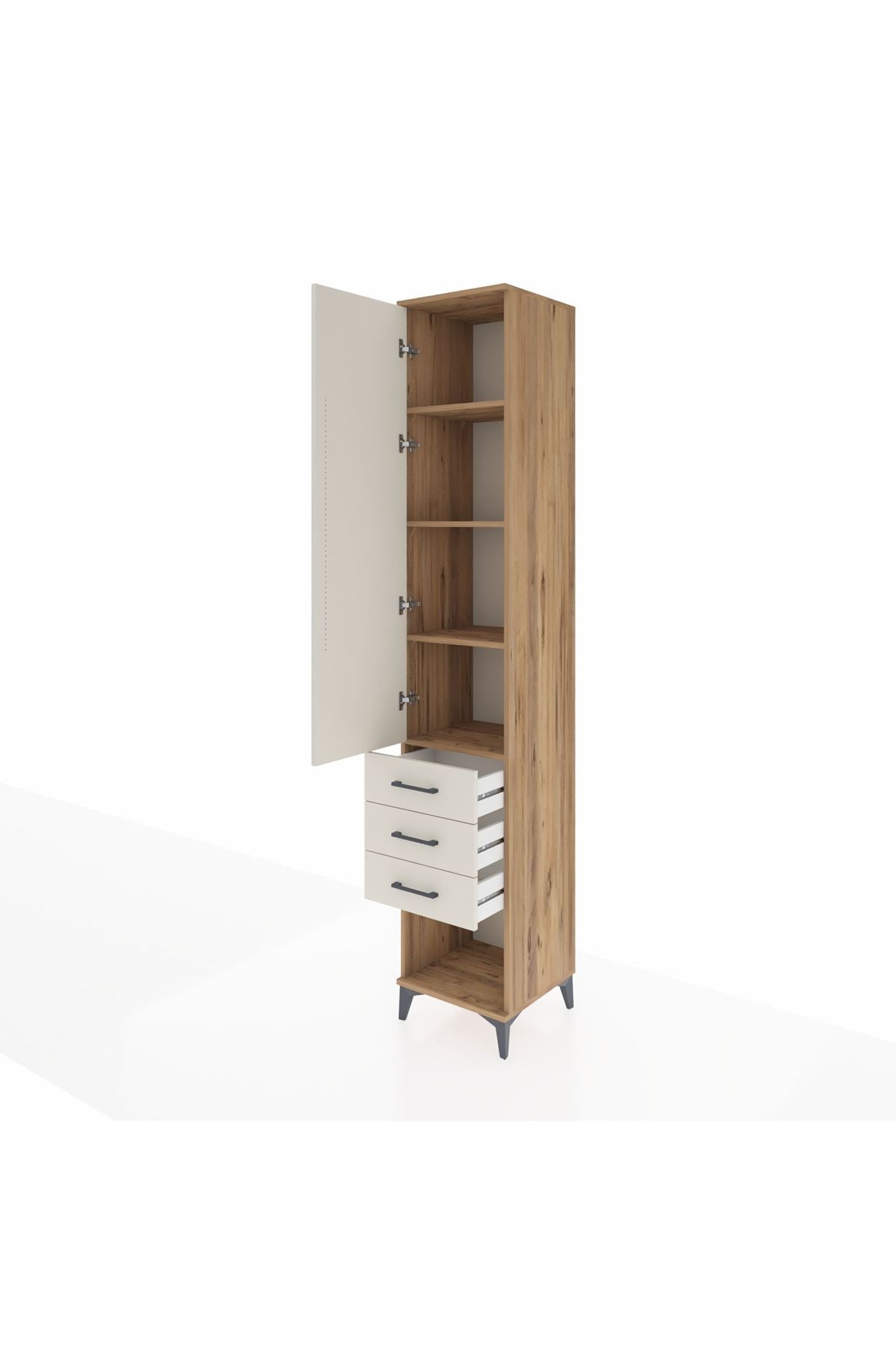 Hyperion Dolap 4 Raflı 3 Çekmeceli Tek Kapaklı 44x44x243 Çam-Aytaşı