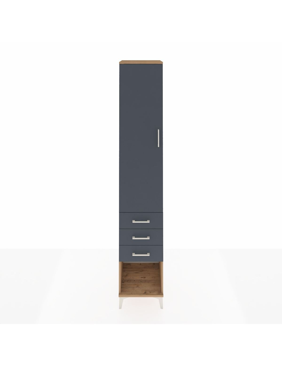 Hyperion Dolap 4 Raflı 3 Çekmeceli Tek Kapaklı 44x44x243 Çam-Antrasit