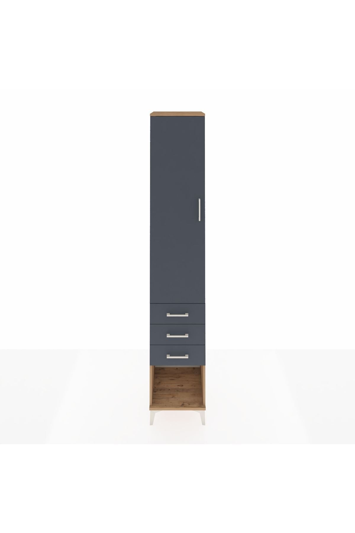 Hyperion Dolap 4 Raflı 3 Çekmeceli Tek Kapaklı 44x44x243 Çam-Antrasit