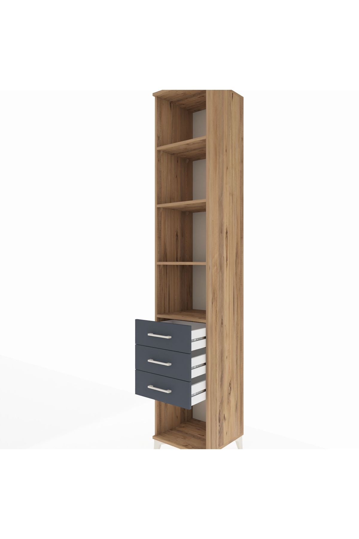 Hyperion Dolap 4 Raflı 3 Çekmeceli 44x44x243 Çam-Antrasit