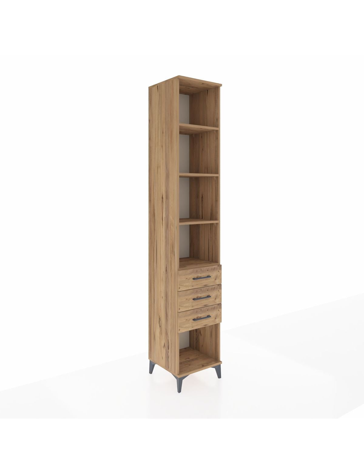 Hyperion Dolap 4 Raflı 3 Çekmeceli 44x44x243 Çam-Çam