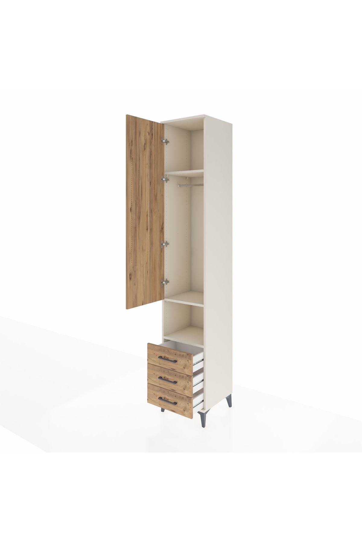 Hyperion Dolap 3 Raflı 3 Çekmeceli Tek Kapaklı 44x44x243 Aytaşı-Çam