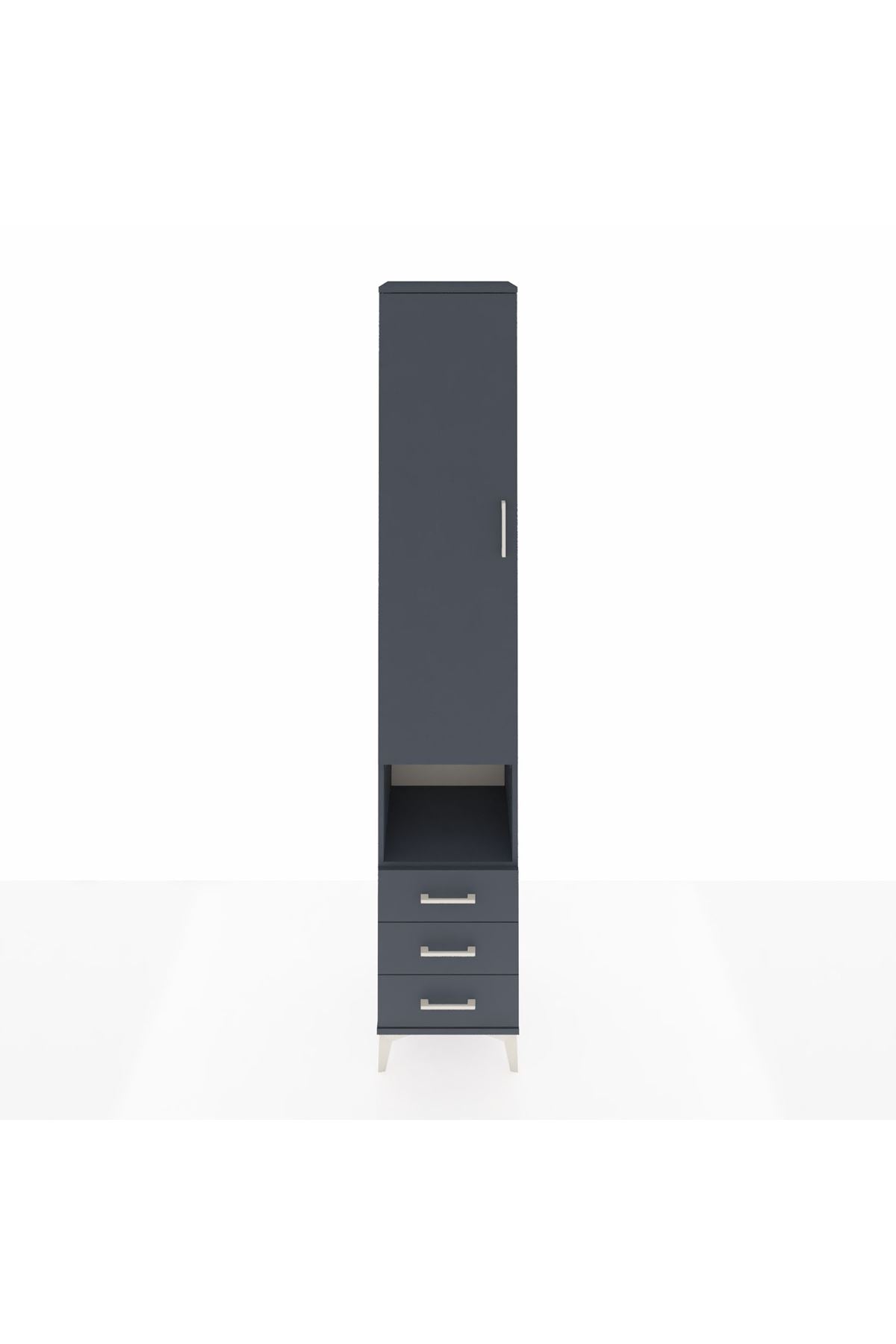 Hyperion Dolap 3 Raflı 3 Çekmeceli Tek Kapaklı 44x44x243 Antrasit-Antrasit