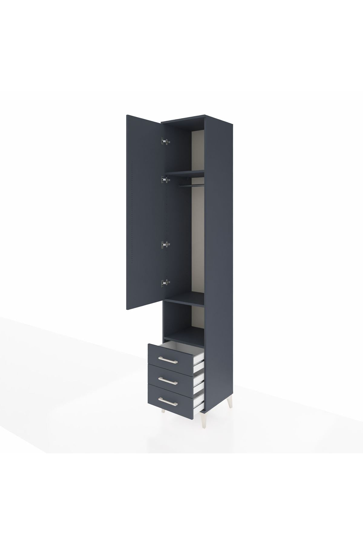 Hyperion Dolap 3 Raflı 3 Çekmeceli Tek Kapaklı 44x44x243 Antrasit-Antrasit