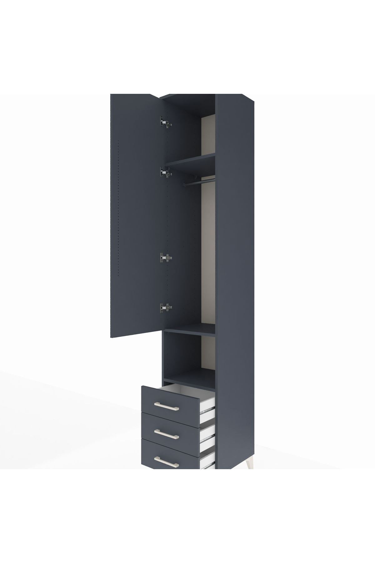 Hyperion Dolap 3 Raflı 3 Çekmeceli Tek Kapaklı 44x44x243 Antrasit-Antrasit