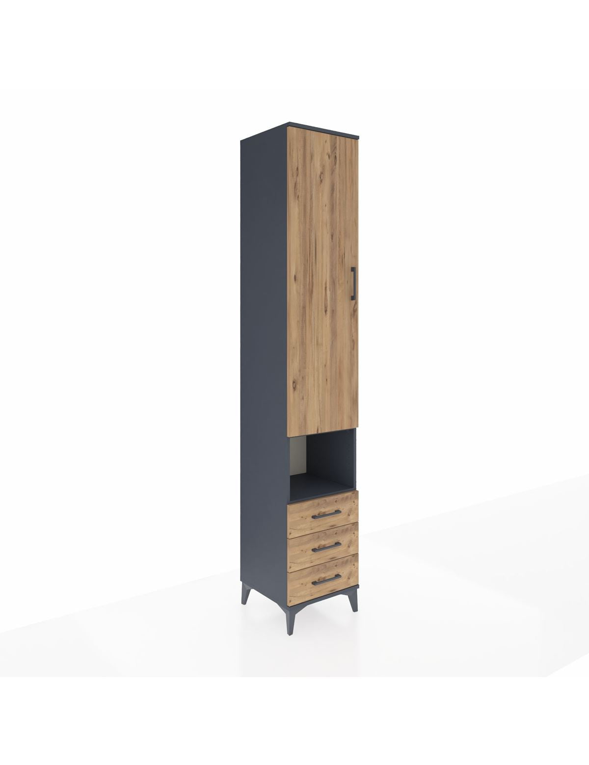 Hyperion Dolap 3 Raflı 3 Çekmeceli Tek Kapaklı 44x44x243 Antrasit-Çam