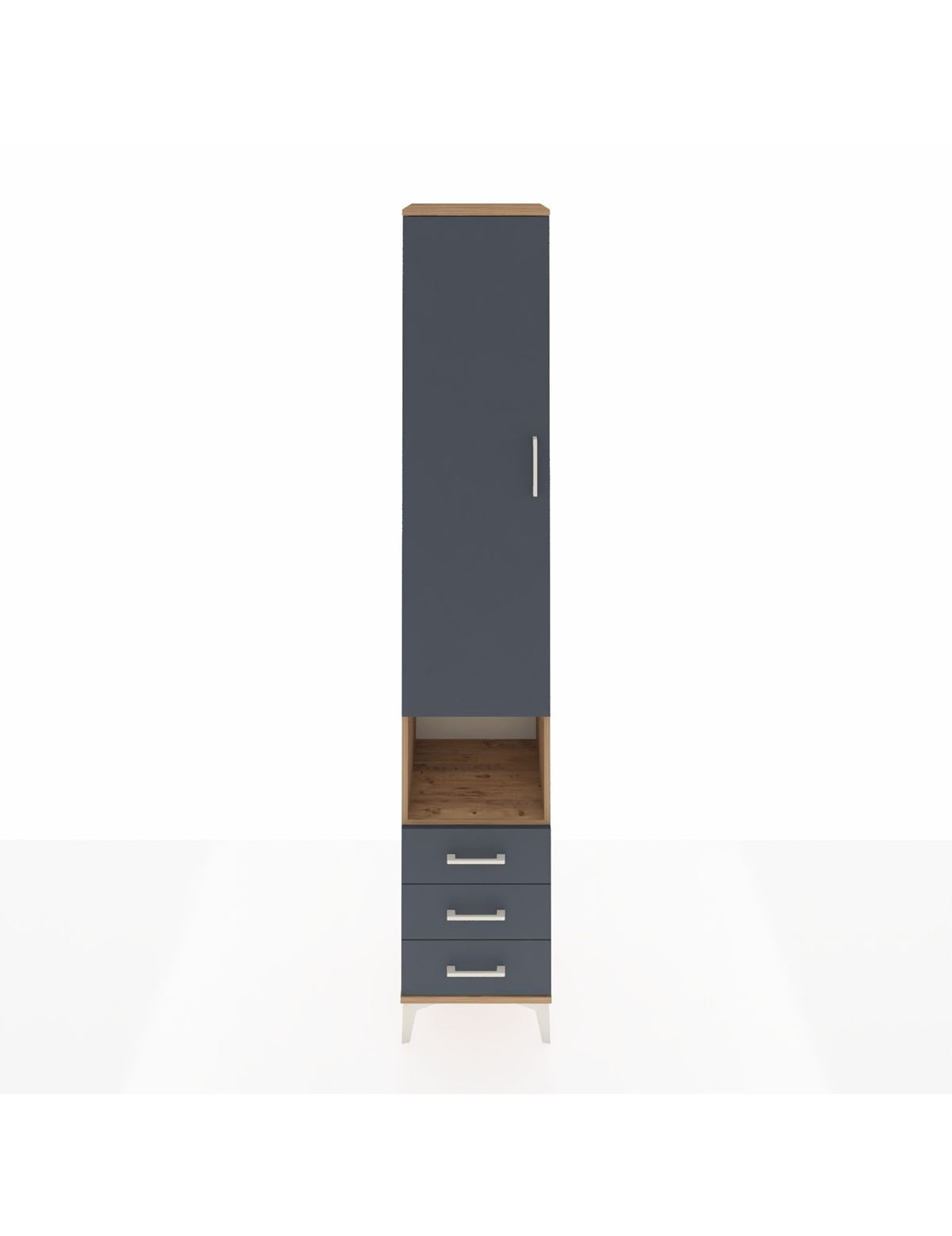 Hyperion Dolap 3 Raflı 3 Çekmeceli Tek Kapaklı 44x44x243 Çam-Antrasit