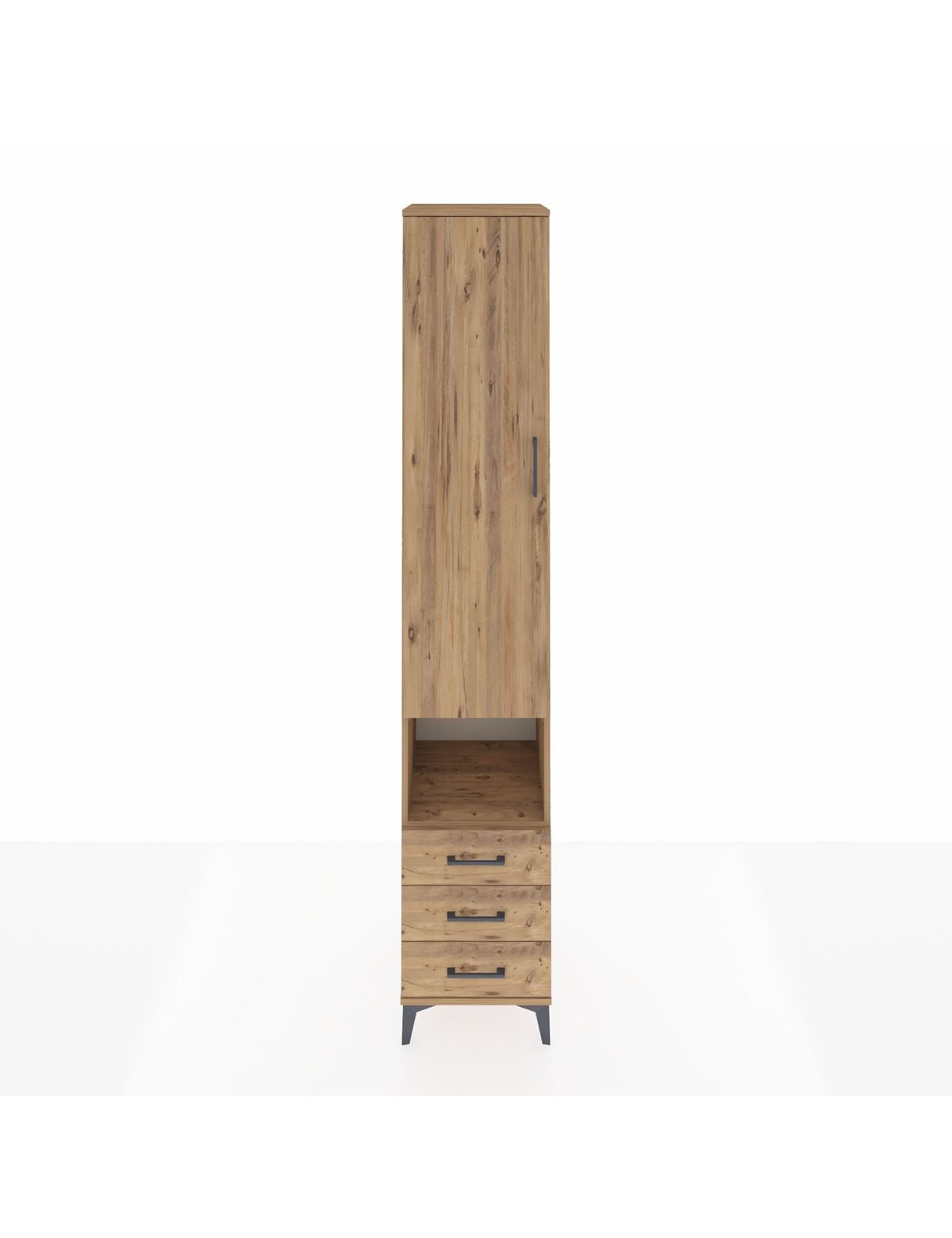 Hyperion Dolap 3 Raflı 3 Çekmeceli Tek Kapaklı 44x44x243 Çam-Çam