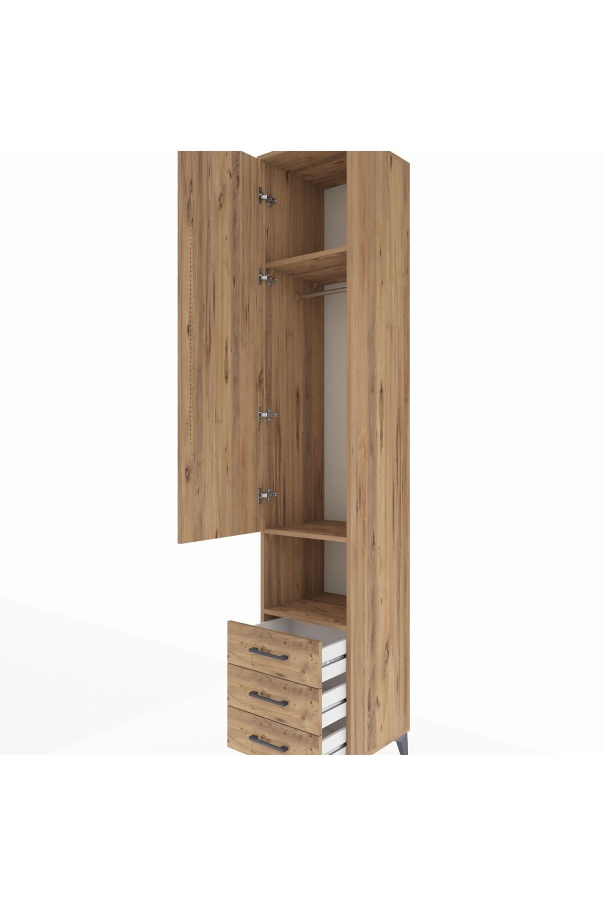 Hyperion Dolap 3 Raflı 3 Çekmeceli Tek Kapaklı 44x44x243 Çam-Çam