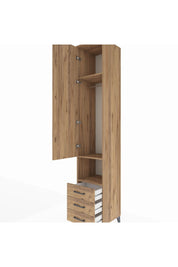 Hyperion Dolap 3 Raflı 3 Çekmeceli Tek Kapaklı 44x44x243 Çam-Çam