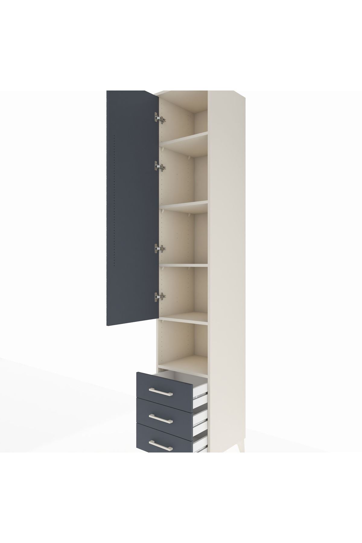 Hyperion Dolap 5 Raflı 3 Çekmeceli Tek Kapaklı 44x44x243 Aytaşı-Antrasit