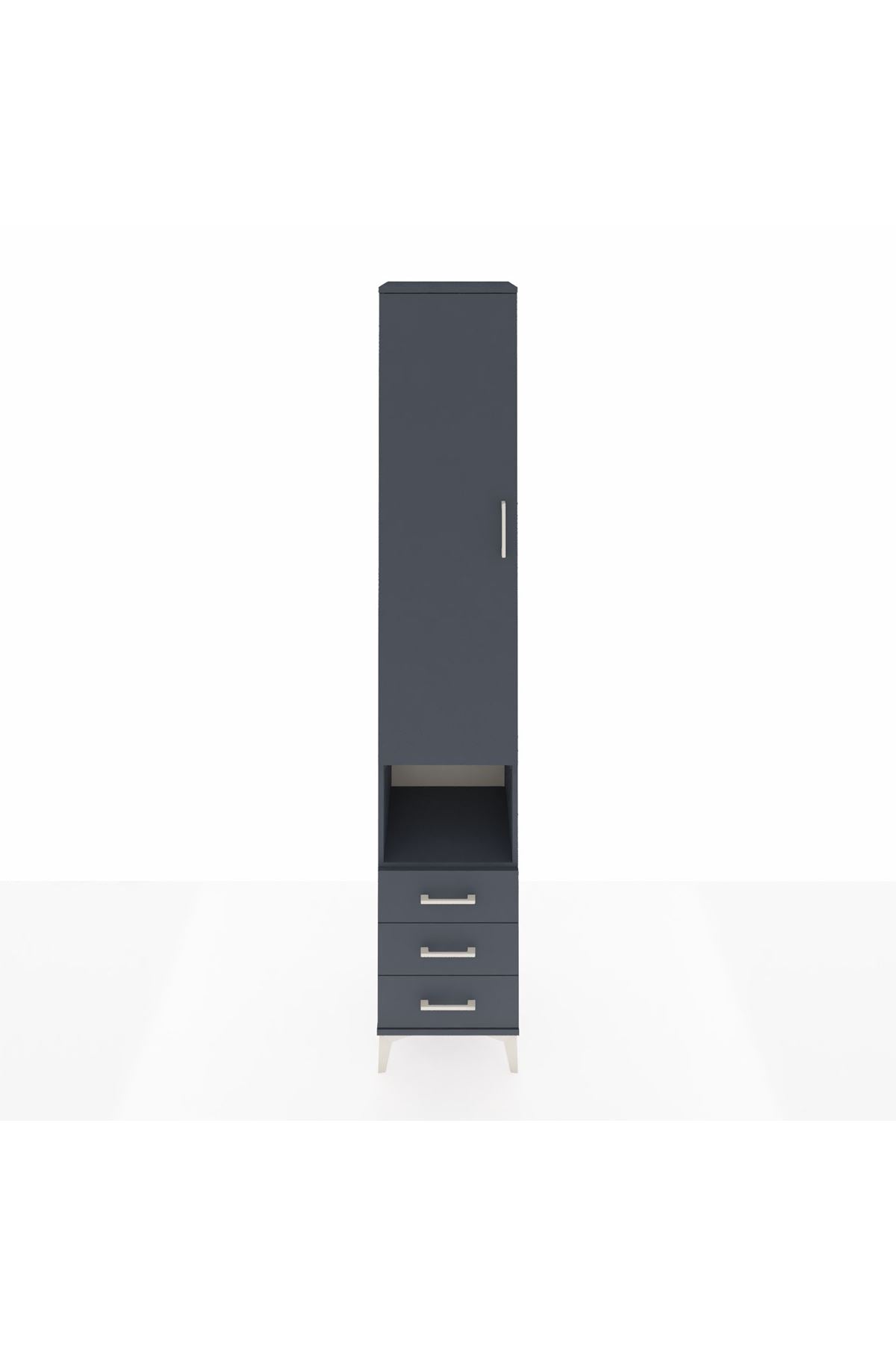 Hyperion Dolap 5 Raflı 3 Çekmeceli Tek Kapaklı 44x44x243 Antrasit-Antrasit