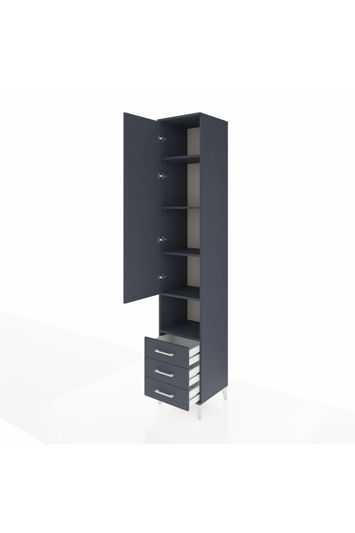 Hyperion Dolap 5 Raflı 3 Çekmeceli Tek Kapaklı 44x44x243 Antrasit-Antrasit