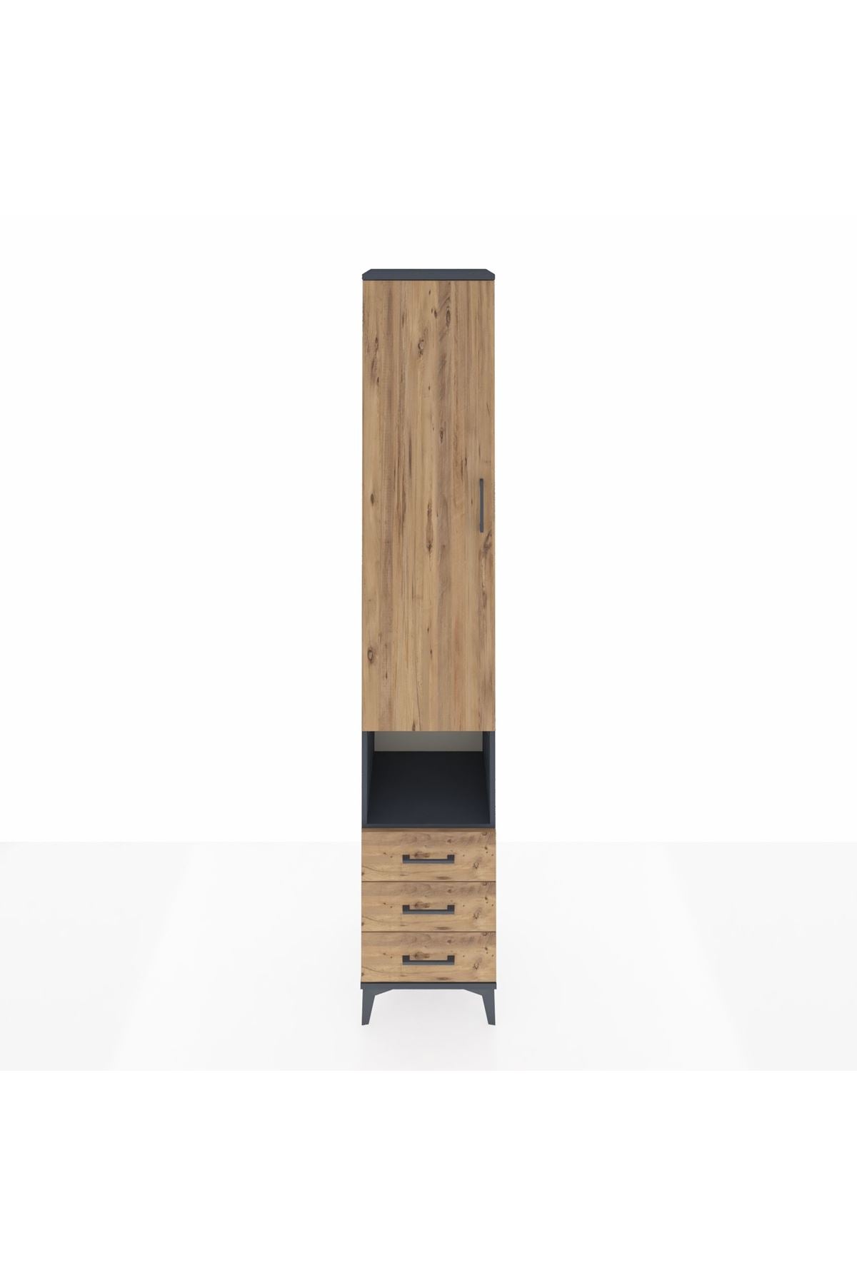 Hyperion Dolap 5 Raflı 3 Çekmeceli Tek Kapaklı 44x44x243 Antrasit-Çam