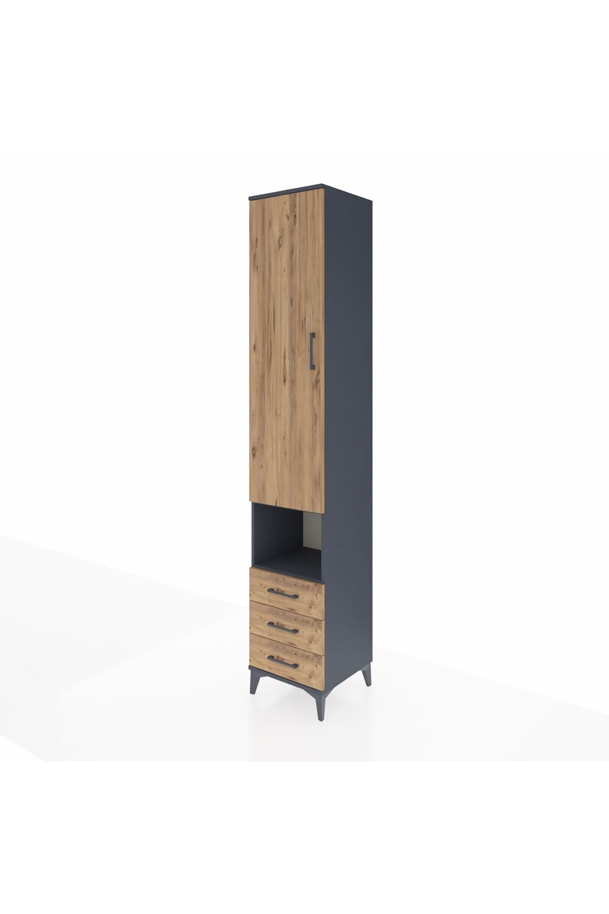 Hyperion Dolap 5 Raflı 3 Çekmeceli Tek Kapaklı 44x44x243 Antrasit-Çam