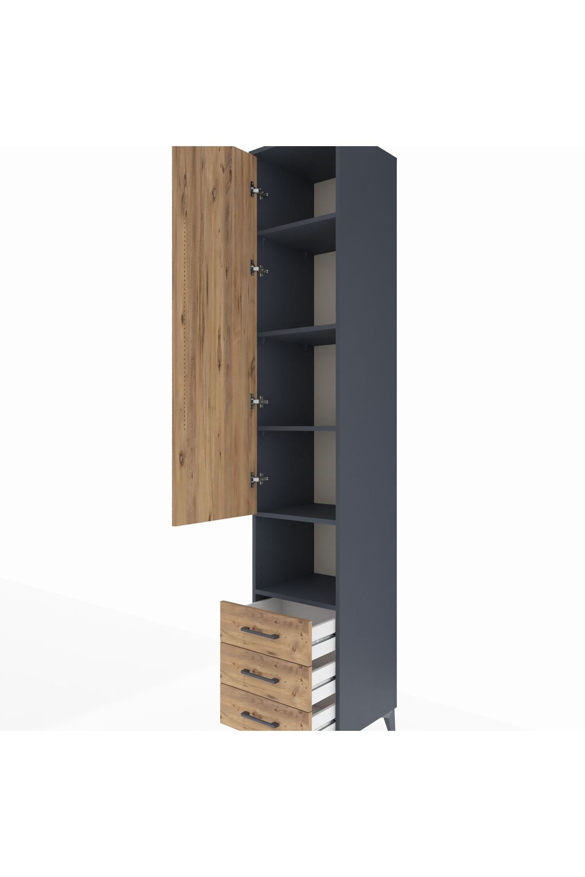 Hyperion Dolap 5 Raflı 3 Çekmeceli Tek Kapaklı 44x44x243 Antrasit-Çam