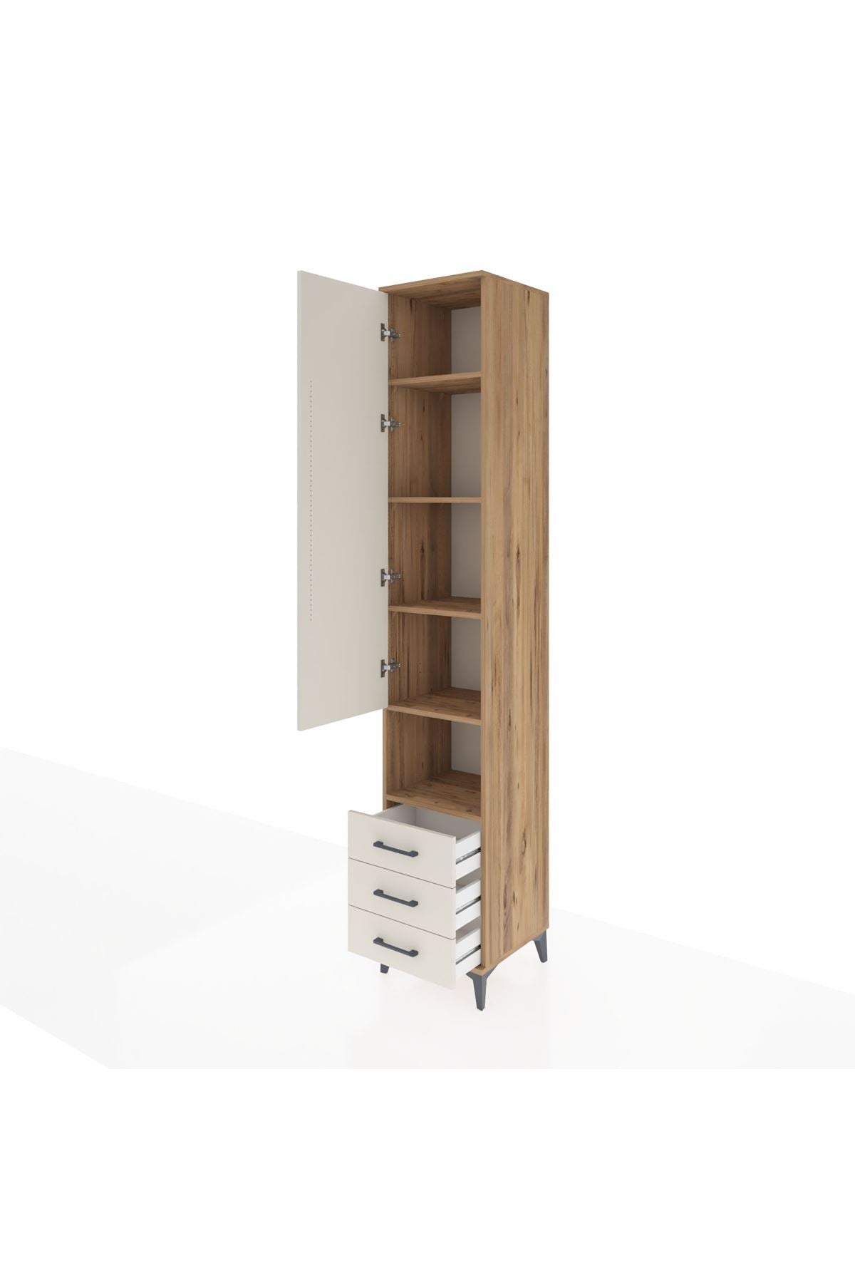 Hyperion Dolap 5 Raflı 3 Çekmeceli Tek Kapaklı 44x44x243 Çam-Aytaşı