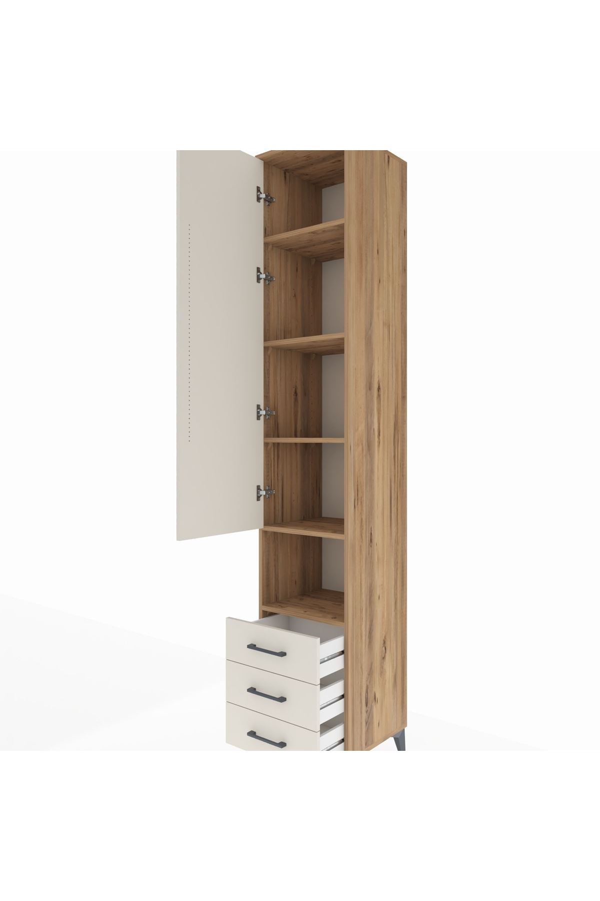 Hyperion Dolap 5 Raflı 3 Çekmeceli Tek Kapaklı 44x44x243 Çam-Aytaşı