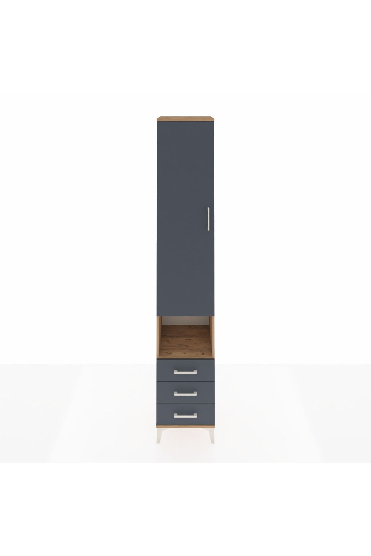 Hyperion Dolap 5 Raflı 3 Çekmeceli Tek Kapaklı 44x44x243 Çam-Antrasit