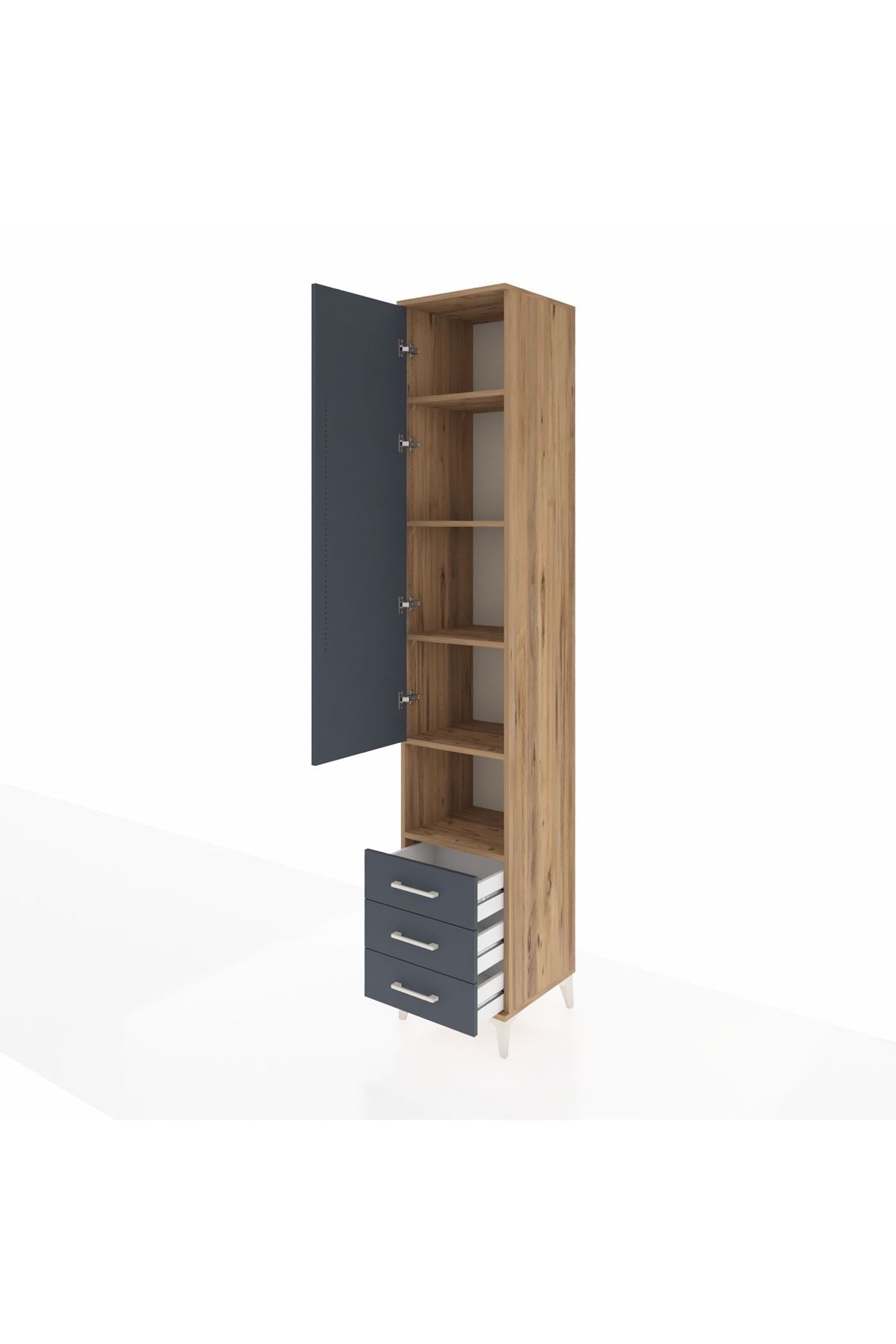 Hyperion Dolap 5 Raflı 3 Çekmeceli Tek Kapaklı 44x44x243 Çam-Antrasit