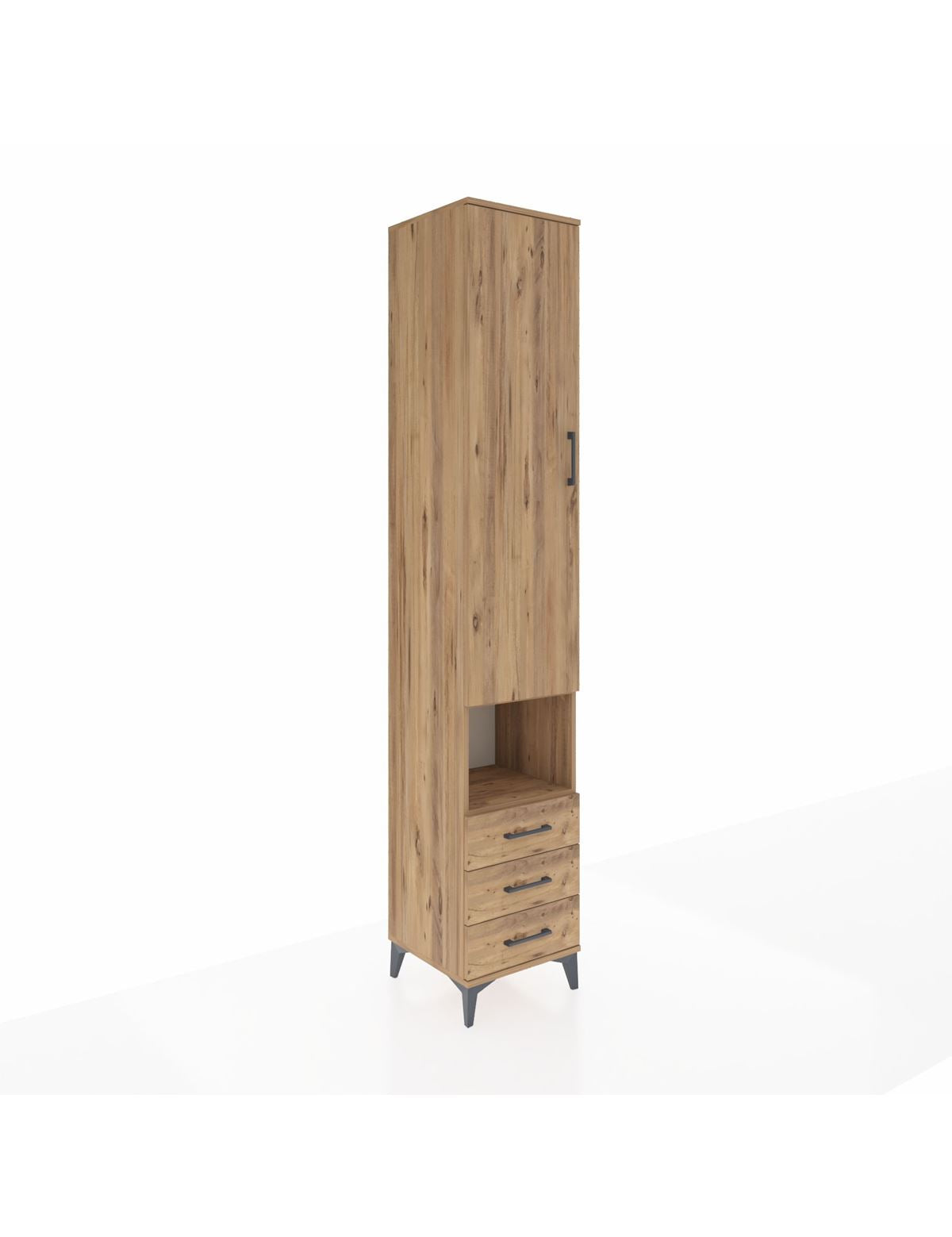 Hyperion Dolap 5 Raflı 3 Çekmeceli Tek Kapaklı 44x44x243 Çam-Çam