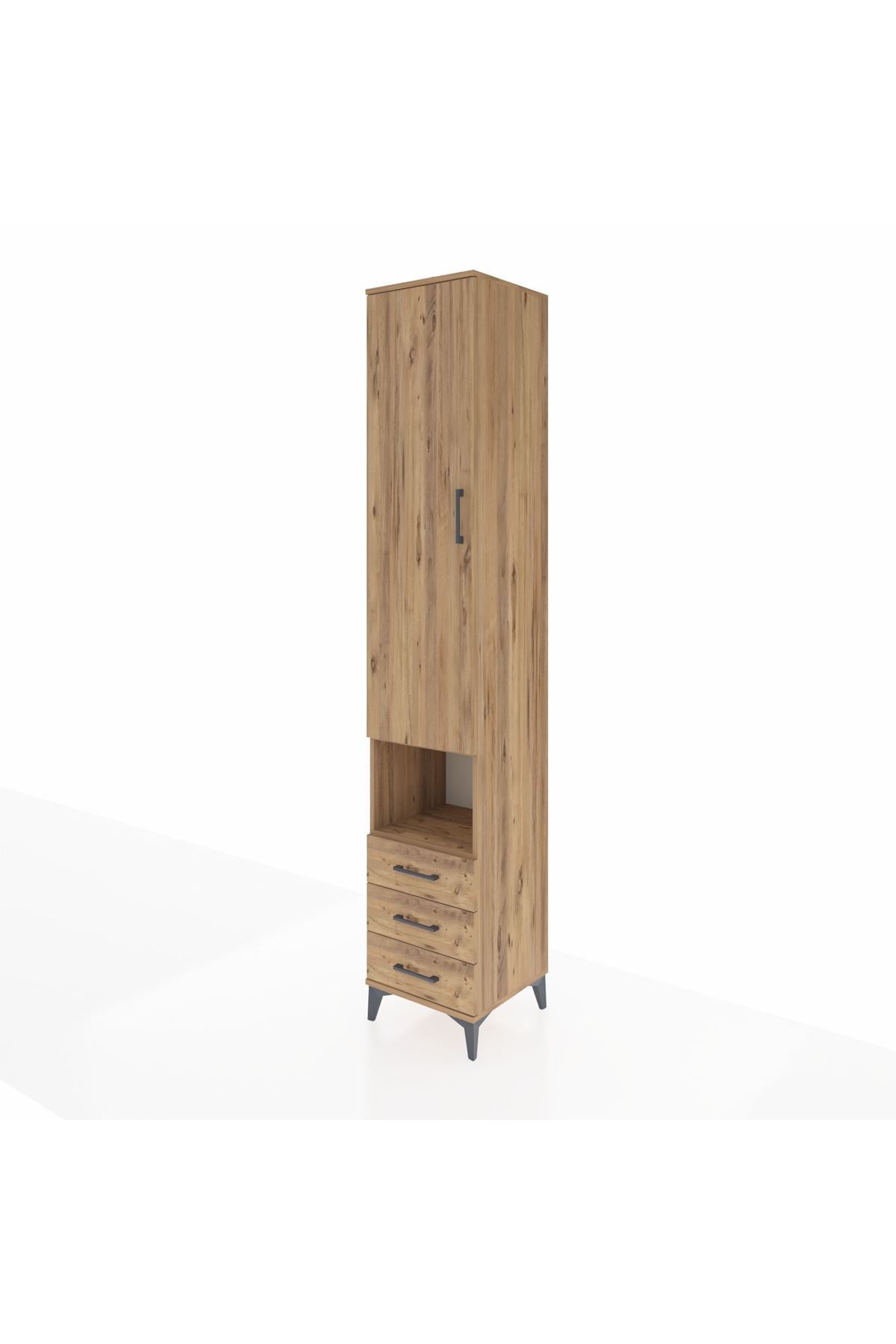 Hyperion Dolap 5 Raflı 3 Çekmeceli Tek Kapaklı 44x44x243 Çam-Çam