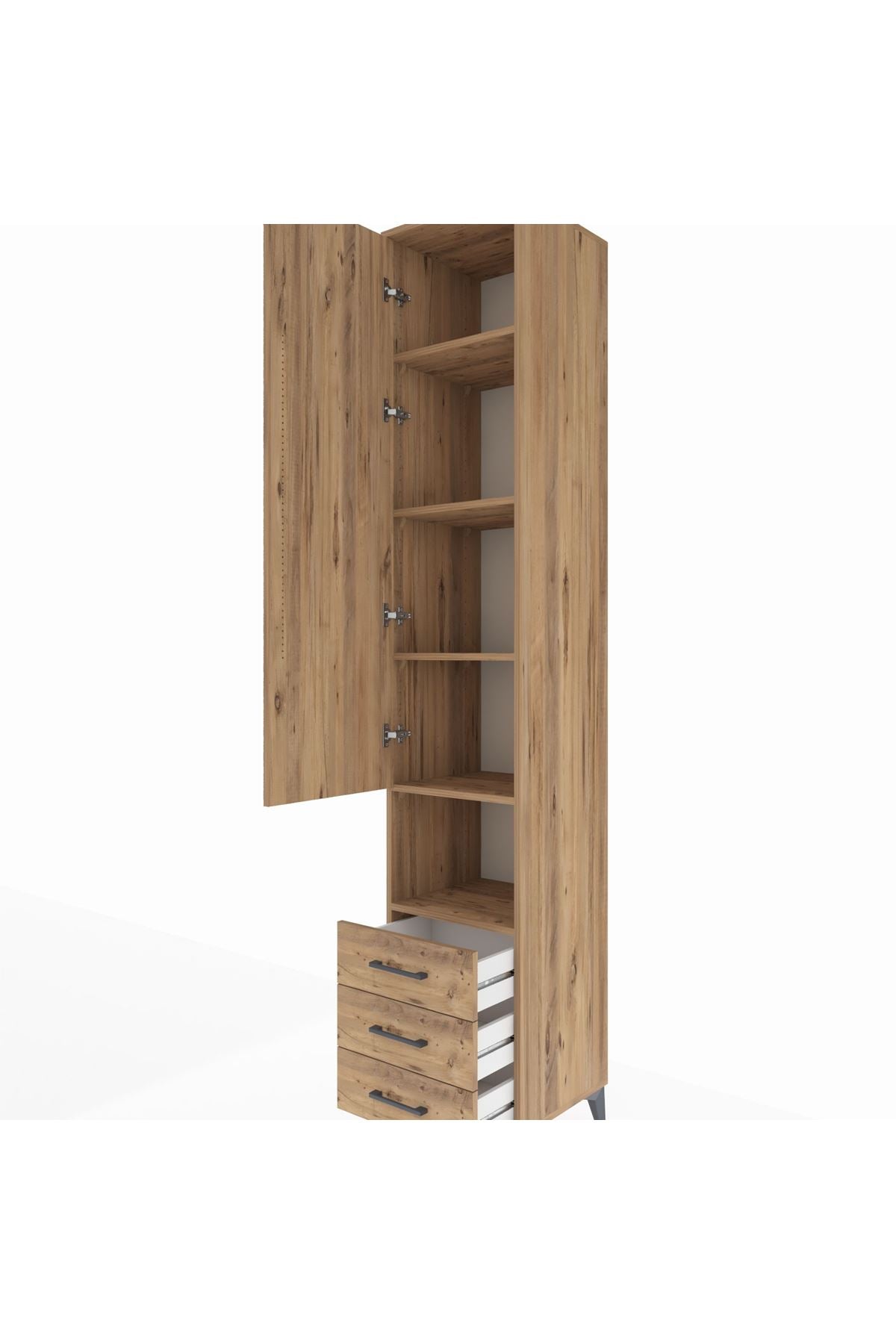 Hyperion Dolap 5 Raflı 3 Çekmeceli Tek Kapaklı 44x44x243 Çam-Çam