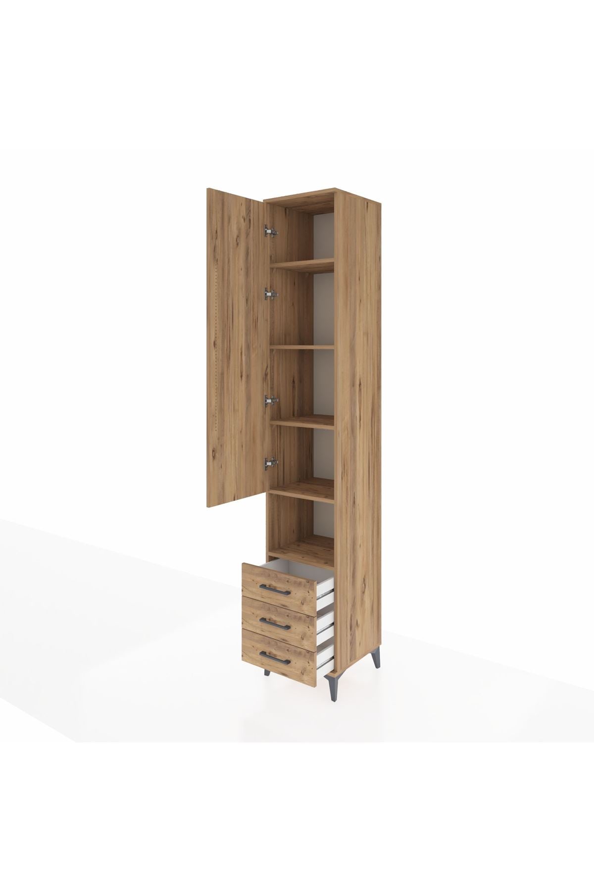 Hyperion Dolap 5 Raflı 3 Çekmeceli Tek Kapaklı 44x44x243 Çam-Çam