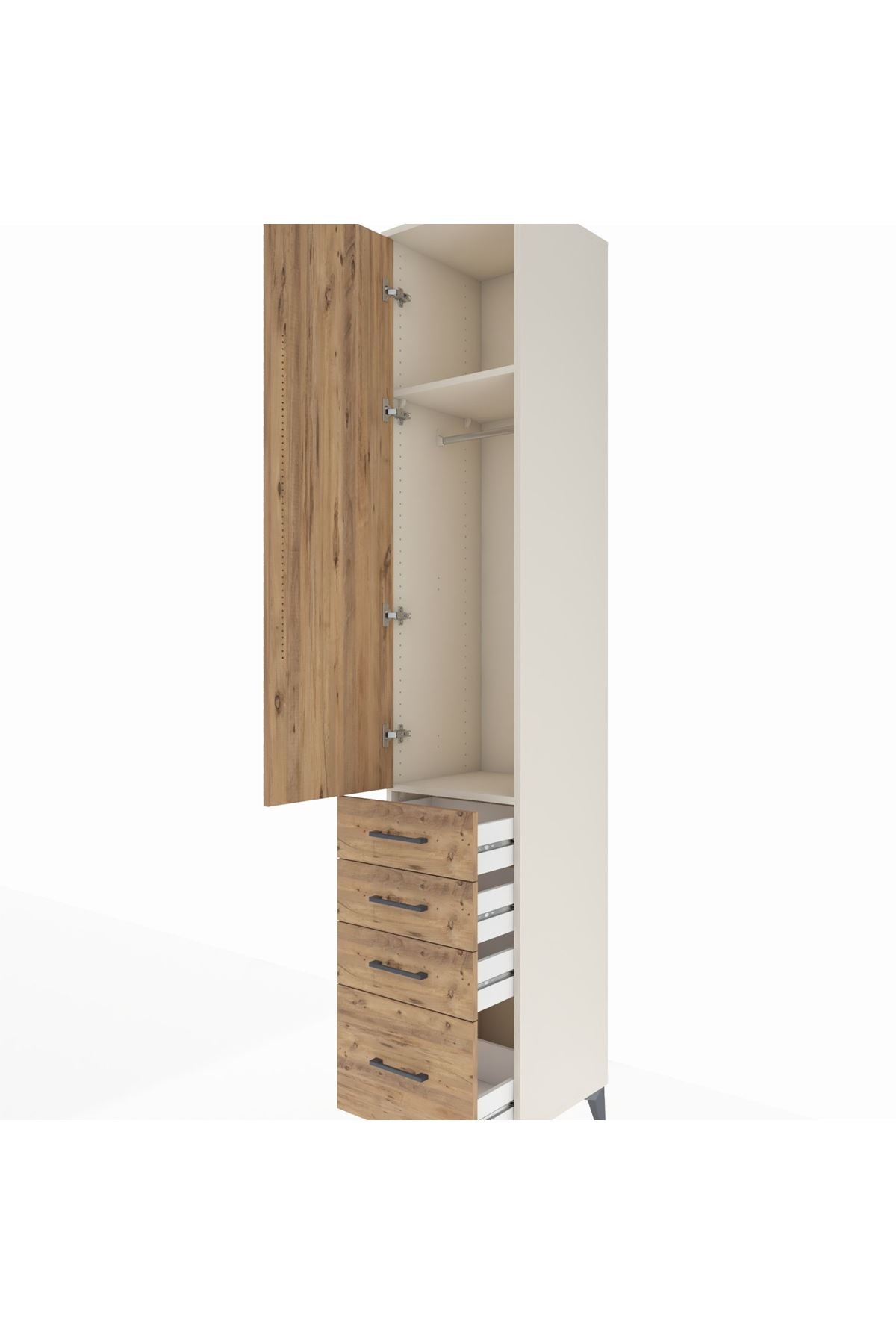 Hyperion Dolap 2 Raflı 4 Çekmeceli Tek Askılı 44x44x243 Aytaşı-Çam