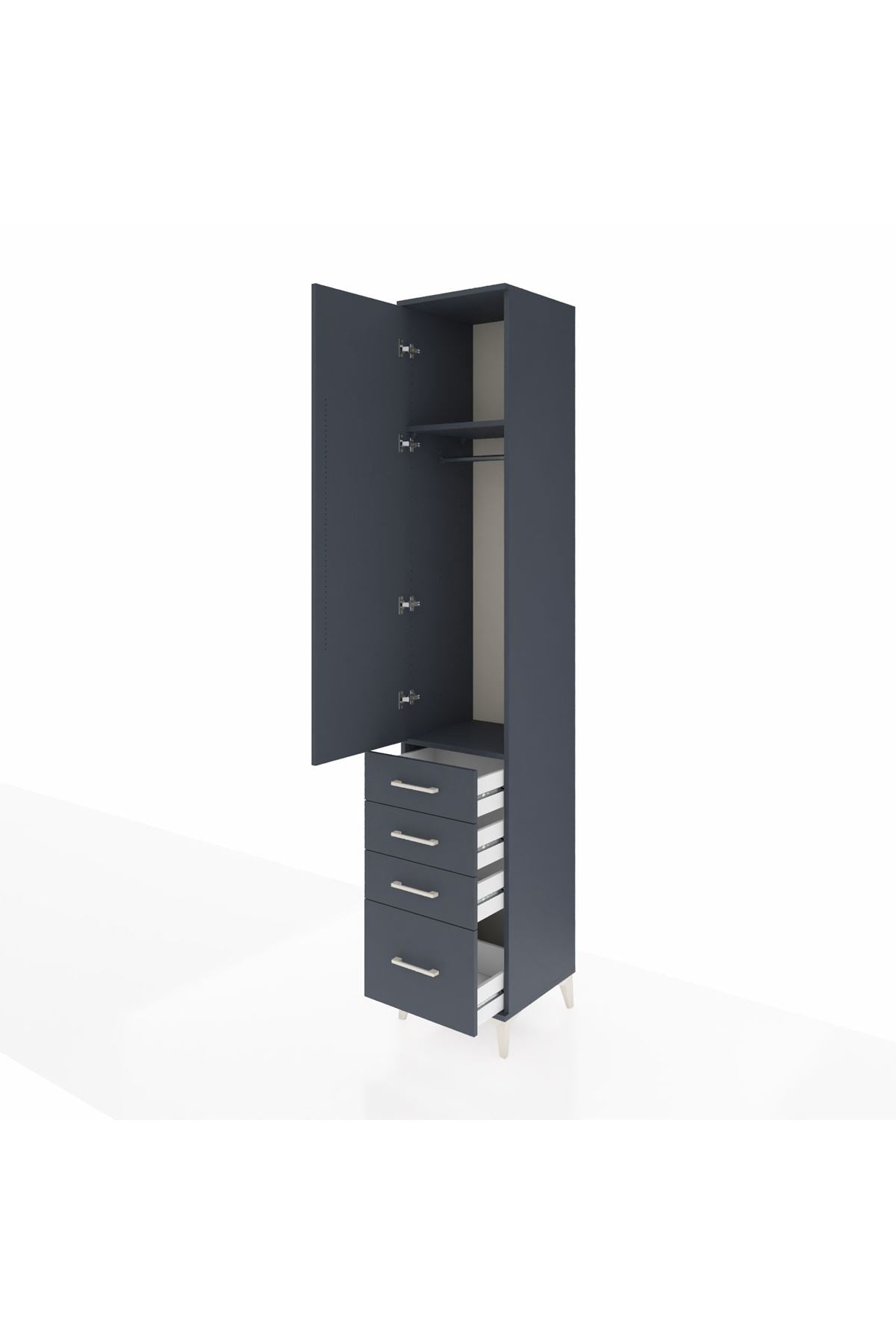 Hyperion Dolap 2 Raflı 4 Çekmeceli Tek Askılı 44x44x243 Antrasit-Antrasit