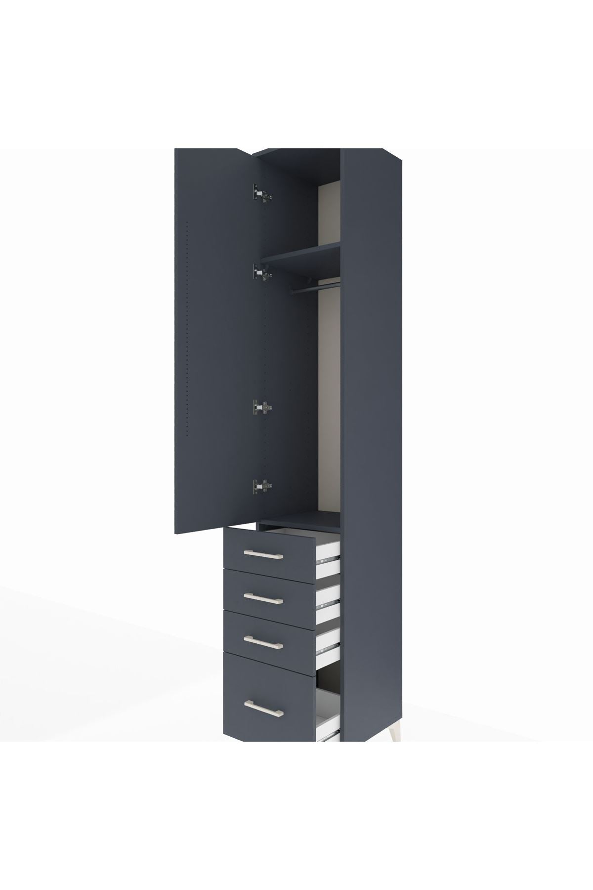 Hyperion Dolap 2 Raflı 4 Çekmeceli Tek Askılı 44x44x243 Antrasit-Antrasit