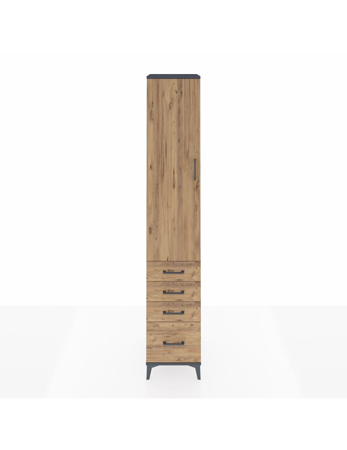 Hyperion Dolap 2 Raflı 4 Çekmeceli Tek Askılı 44x44x243 Antrasit-Çam