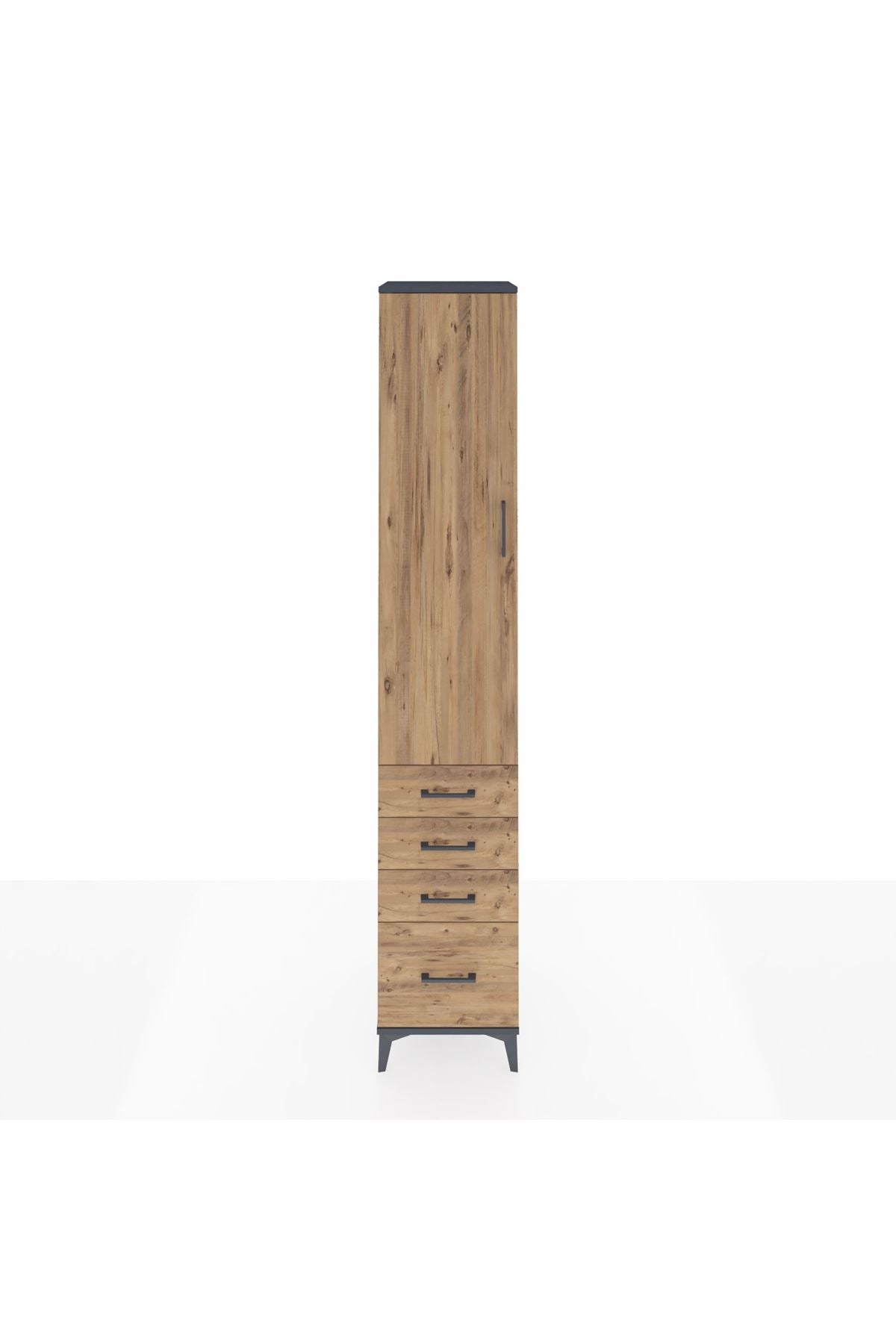 Hyperion Dolap 2 Raflı 4 Çekmeceli Tek Askılı 44x44x243 Antrasit-Çam