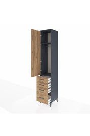 Hyperion Dolap 2 Raflı 4 Çekmeceli Tek Askılı 44x44x243 Antrasit-Çam