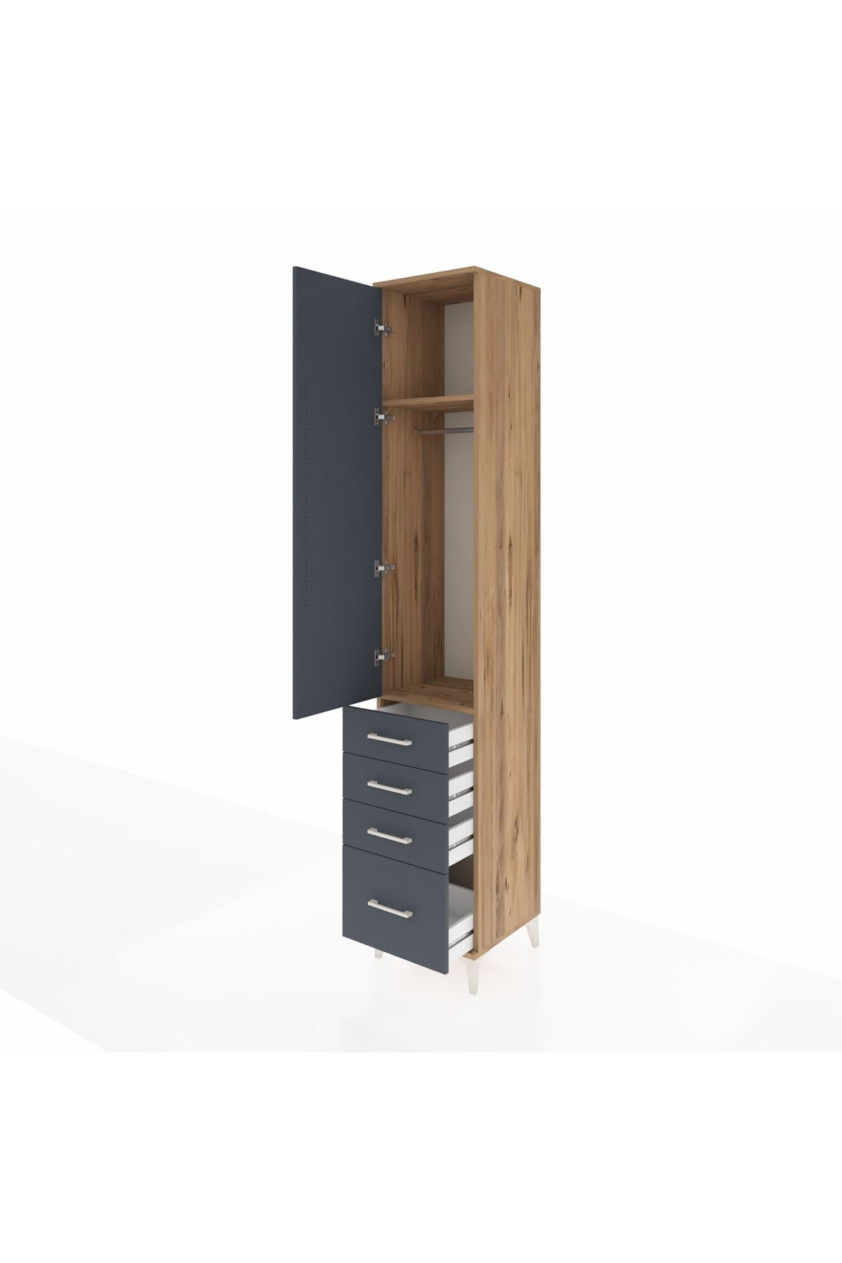 Hyperion Dolap 2 Raflı 4 Çekmeceli Tek Askılı 44x44x243 Çam-Antrasit