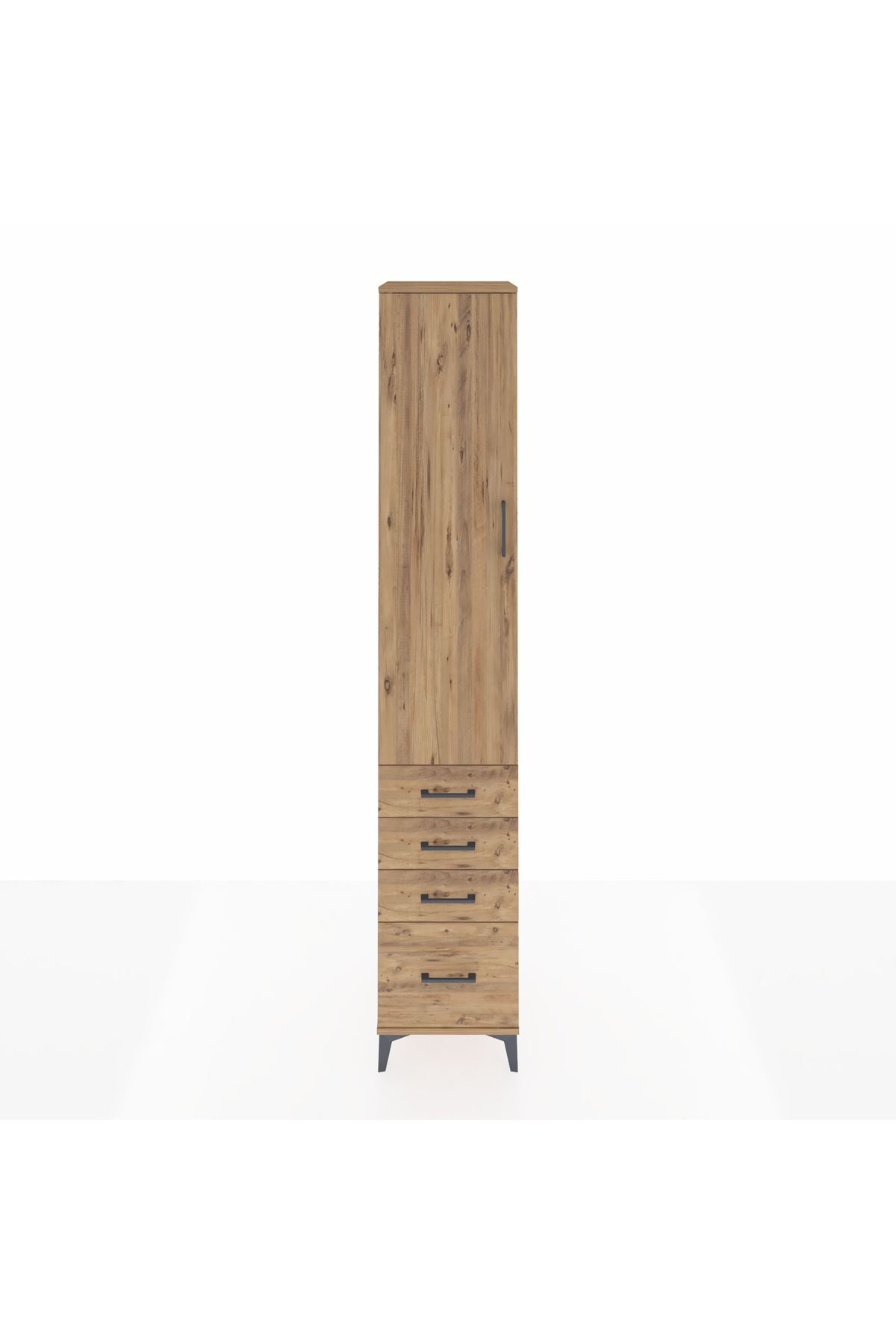 Hyperion Dolap 2 Raflı 4 Çekmeceli Tek Askılı 44x44x243 Çam-Çam