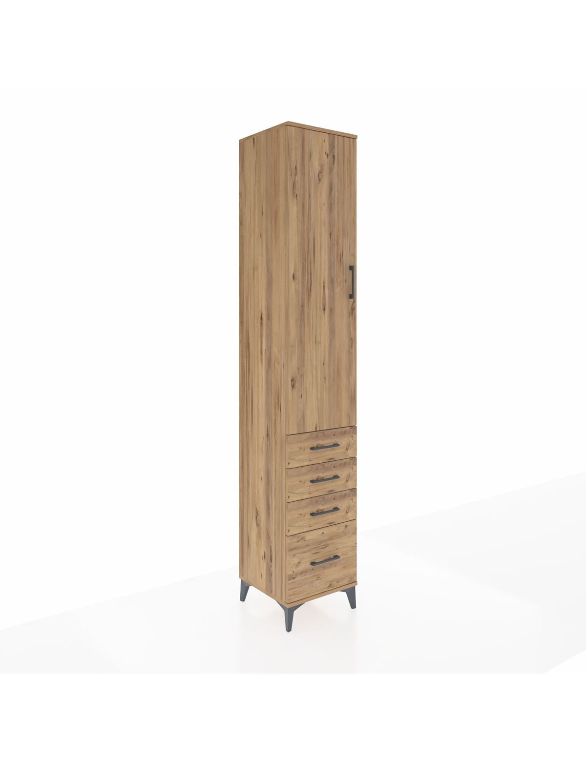 Hyperion Dolap 2 Raflı 4 Çekmeceli Tek Askılı 44x44x243 Çam-Çam