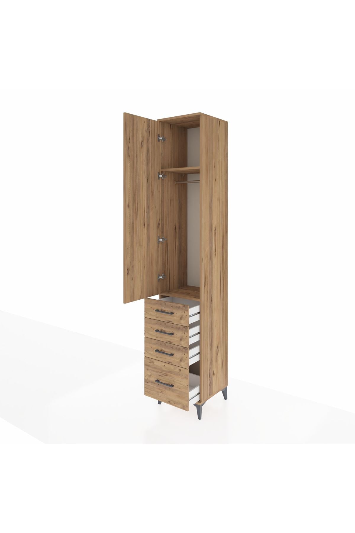 Hyperion Dolap 2 Raflı 4 Çekmeceli Tek Askılı 44x44x243 Çam-Çam